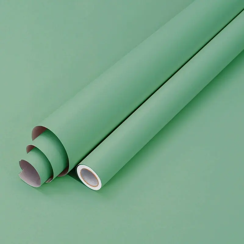 1 Roll, Green peel and stick self adhesive wallpaper, solid color texture, removable vinyl roll sticker, suitable for home remodelers to renovate cabinets, cupboards, and walls.