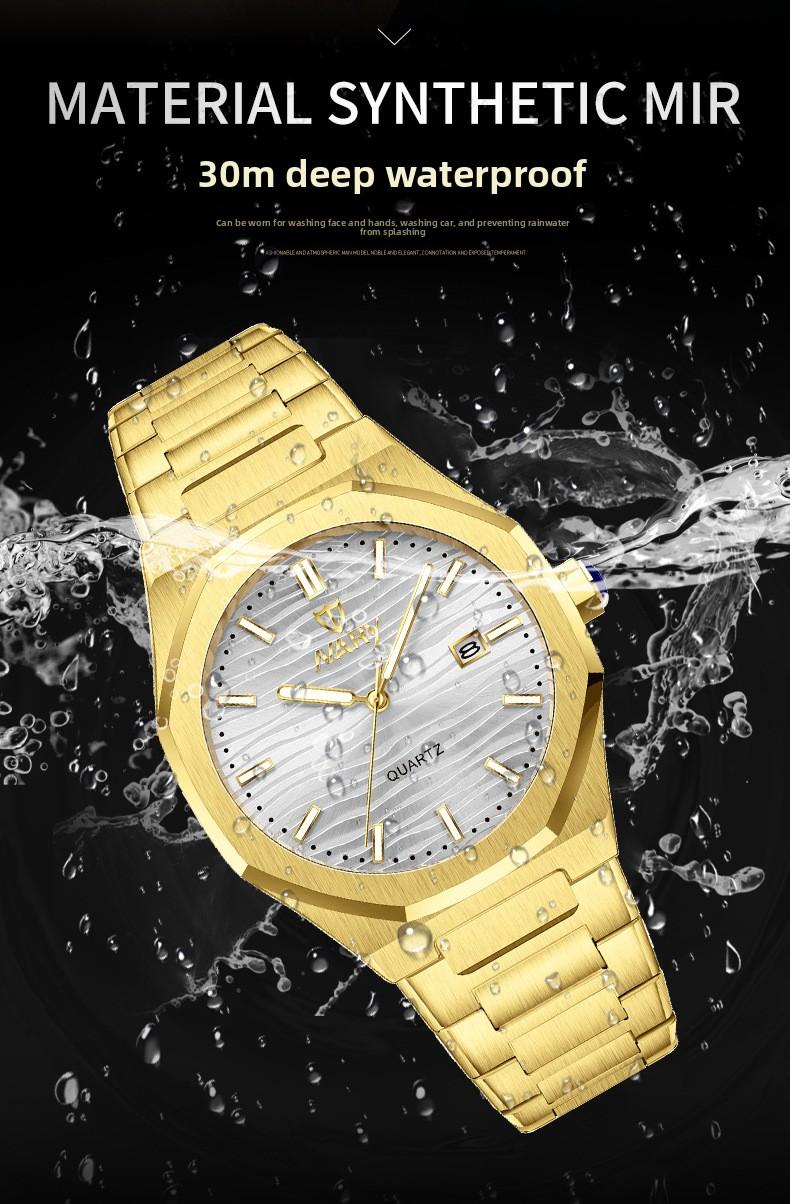 Men's Luxury Gold Octagonal Quartz Watch - Green Textured Dial with Date Display, Stainless Steel Band, Luminous Hands, Business Casual Dress Wristwatch, Perfect Gift for Him