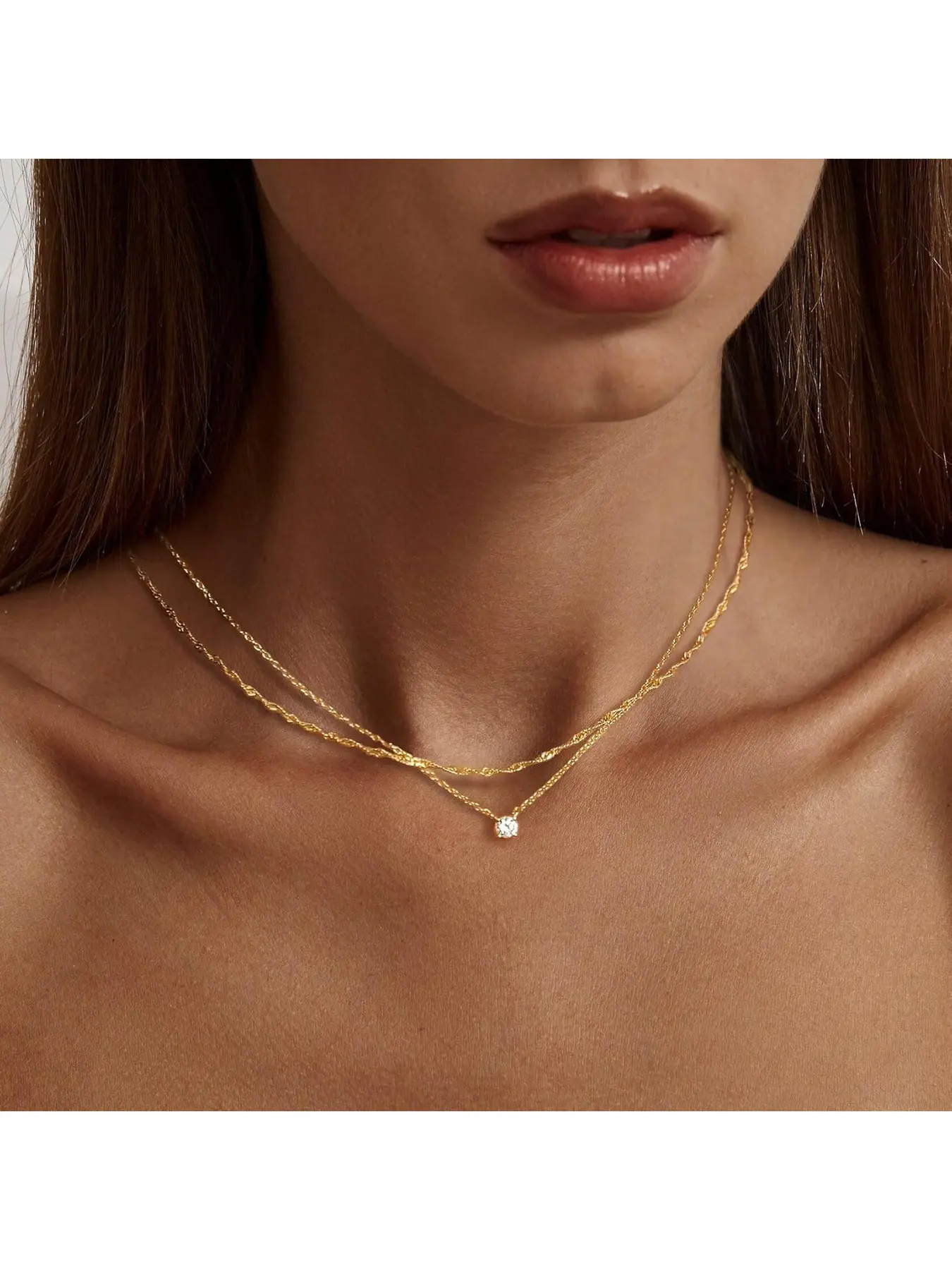 Sets of 2 Layered Golden Necklaces for Women, Dainty Chokers Necklace Silmple Stackable Cubic Zirconia Necklace Non Tarnish Vacation Jewelry Trendy Gifts for Women, Dainty Layering Jewelry