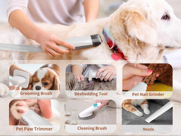 7-in-1 Pet Grooming Kit with Vacuum Function for Dogs Cats Low Noise Design Includes 6 Guide Combs for Precise Trimming