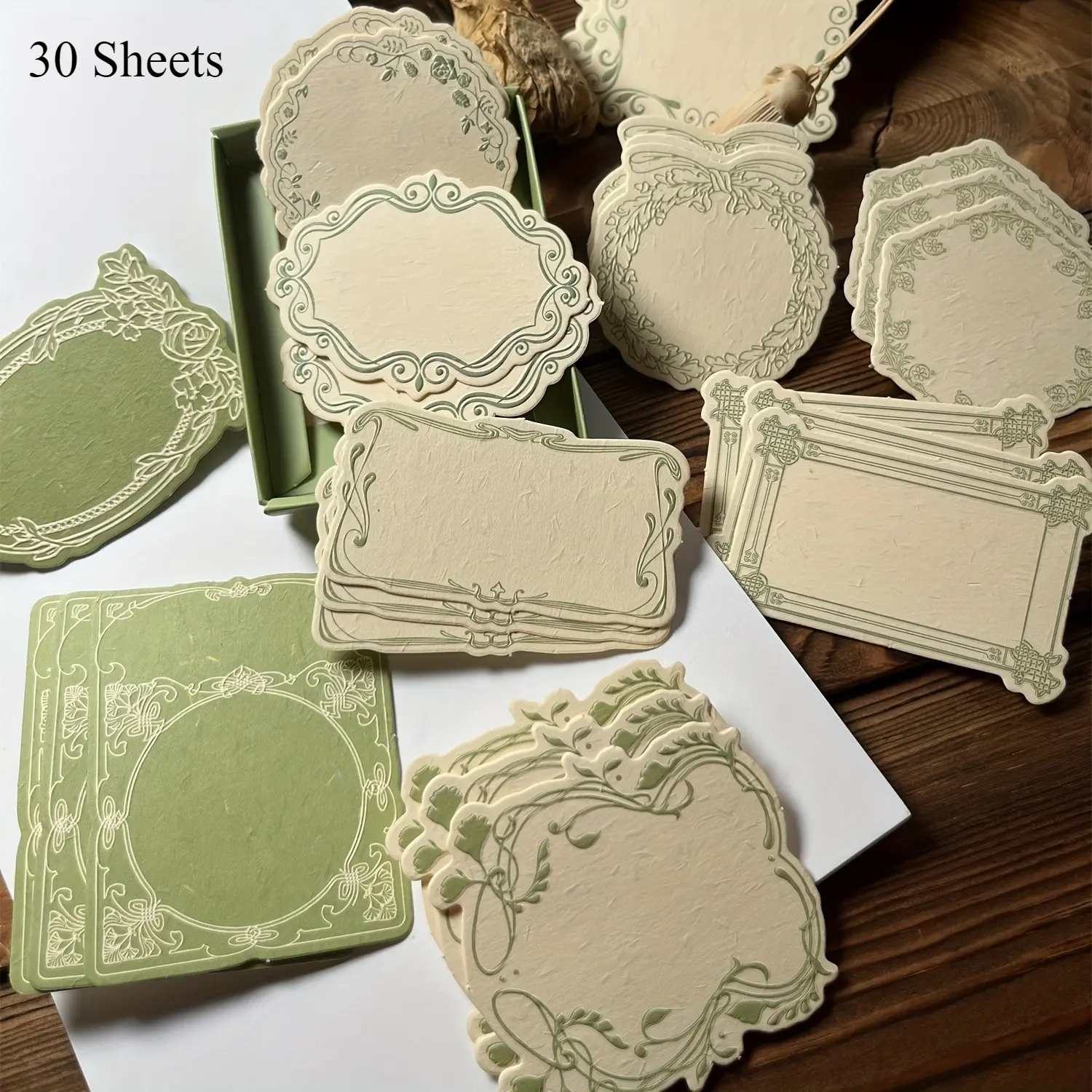 30 Sheets/Box Vintage Embossed Memo Paper, Thick Artistic Relief Letterpress Specialty Paper, Decorative Cardstock for Scrapbooking, Diary Planner Scrapbook Supplies