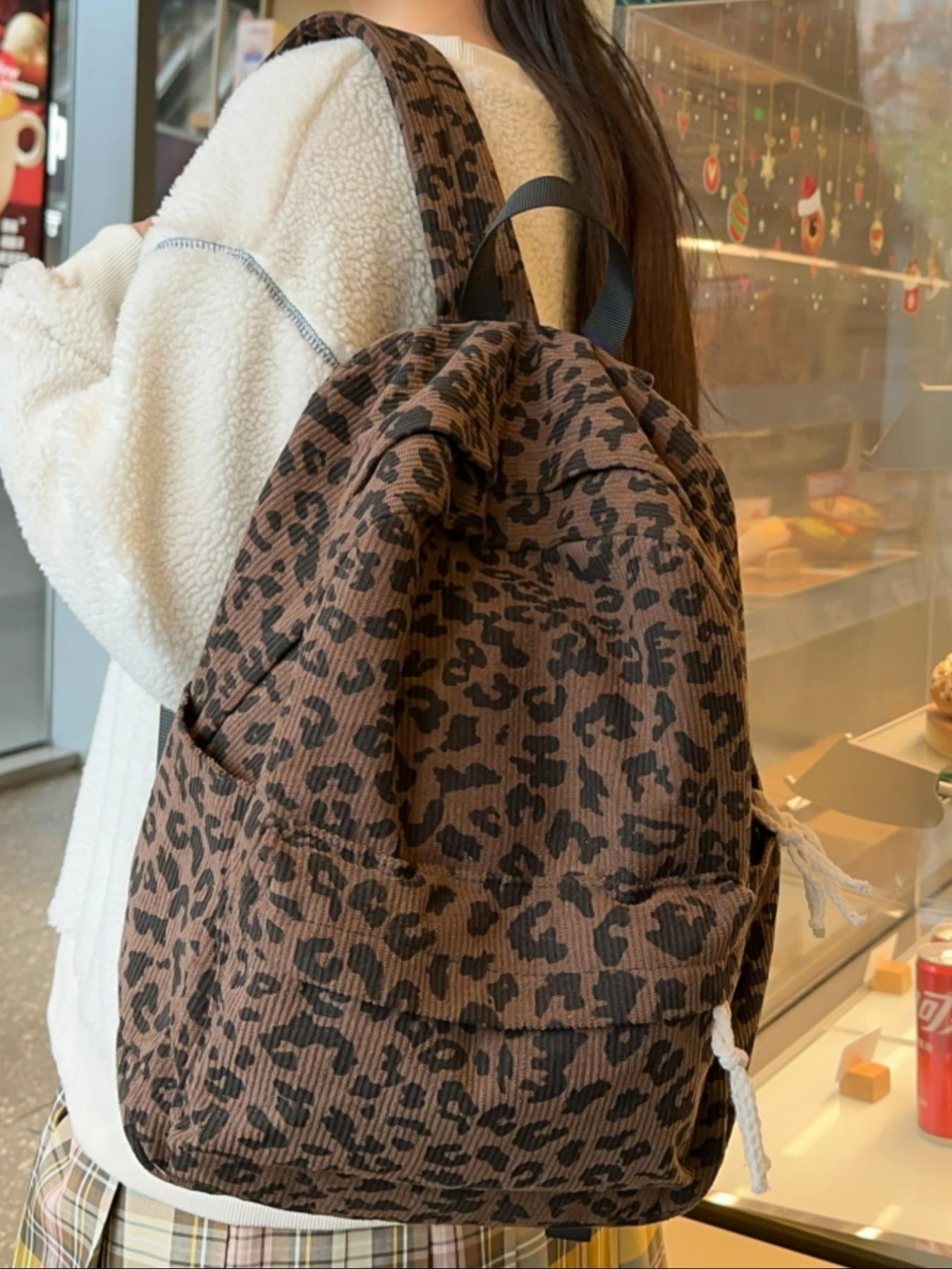 Fashion Leopard Pattern Backpack, Casual Large Capacity Backpack for Women, Lightweight Casual Commuting Bag for Daily Used, Casual Printed Backpack