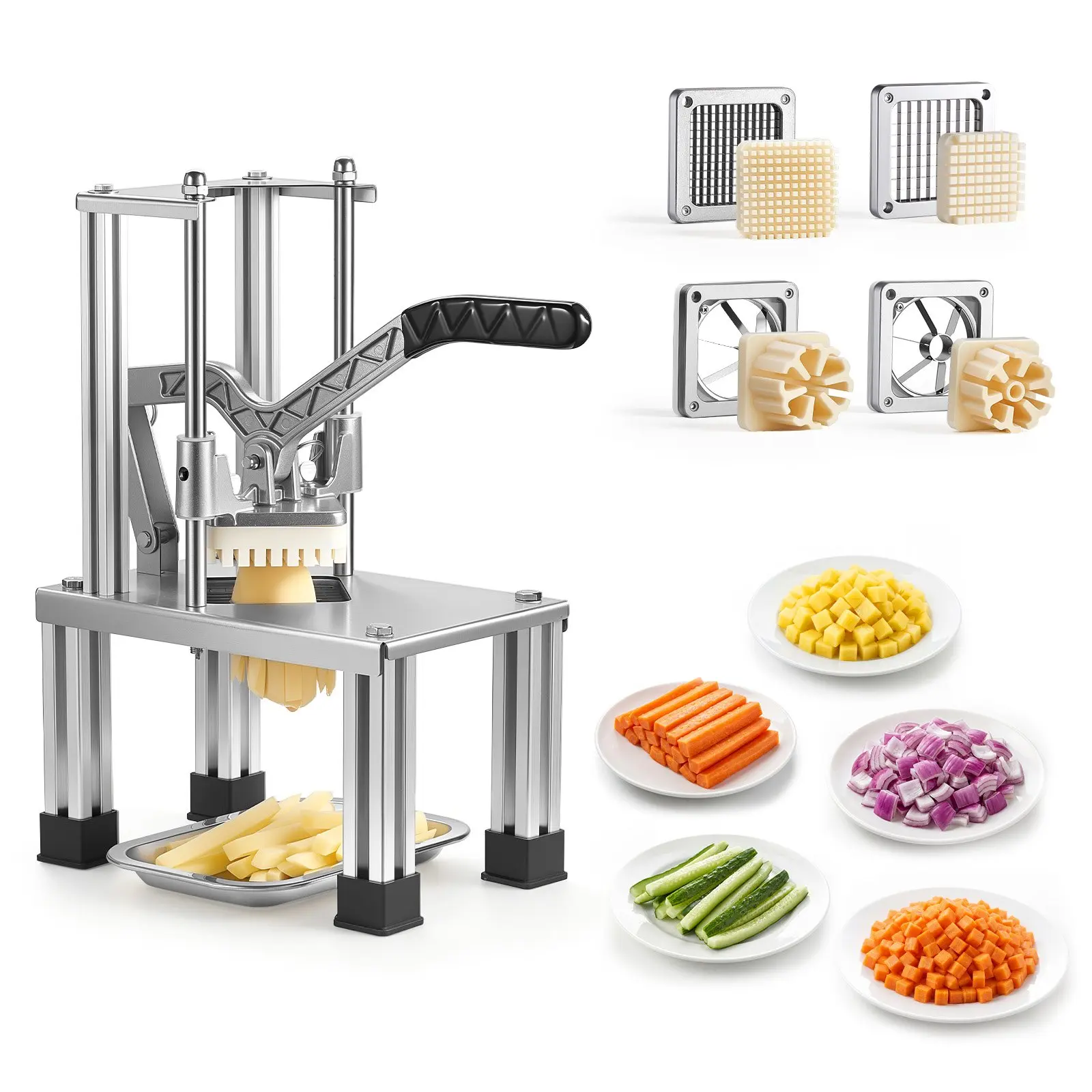 VEVOR French Fry Cutter, Commercial Vegetable Chopper with 4 Blades (1/4", 3/8", 6-Wedge & Apple Corer), Stainless Steel Potato Slicer for Fries, Onion, Carrots, Lemon – Home & Restaurant Use