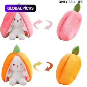 18cm/7.08in Bunny Plush Toy, Soft Stuffed Animal, Cosplay Strawberry Carrot Rabbit Pillow Toy, Kawaii Stuffed Animal Bunny Toy for Valentine's Day and Easter Gifts