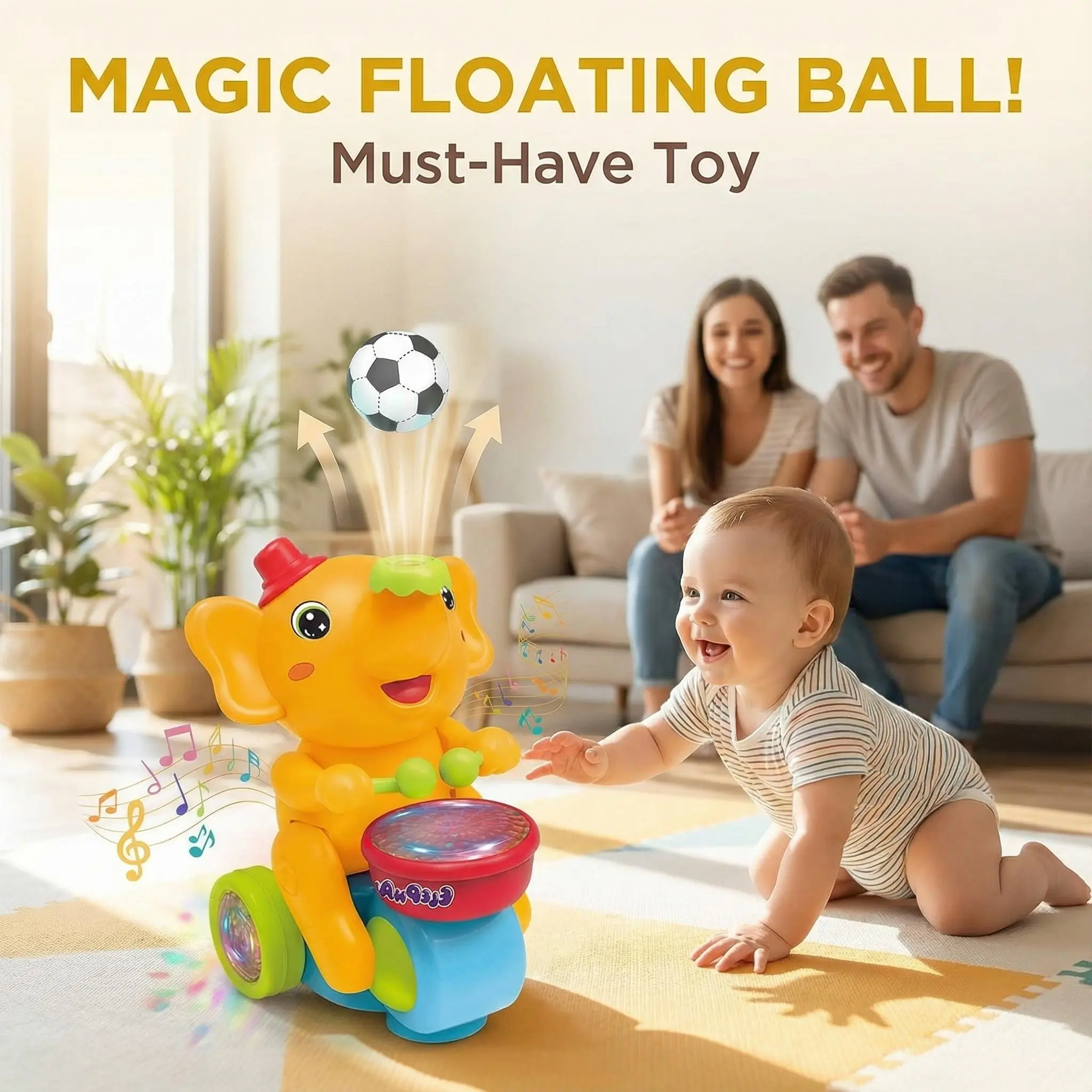 Electric Unisex Elephant Ride-On Toy for 18m+, Kids & Toddler Toys - Interactive Drumming, Air Floating Ball, Music, Flashing Lights, 2 Foam Balls Included, Fun Riding Gift, Kids Toys, Elephant Toy