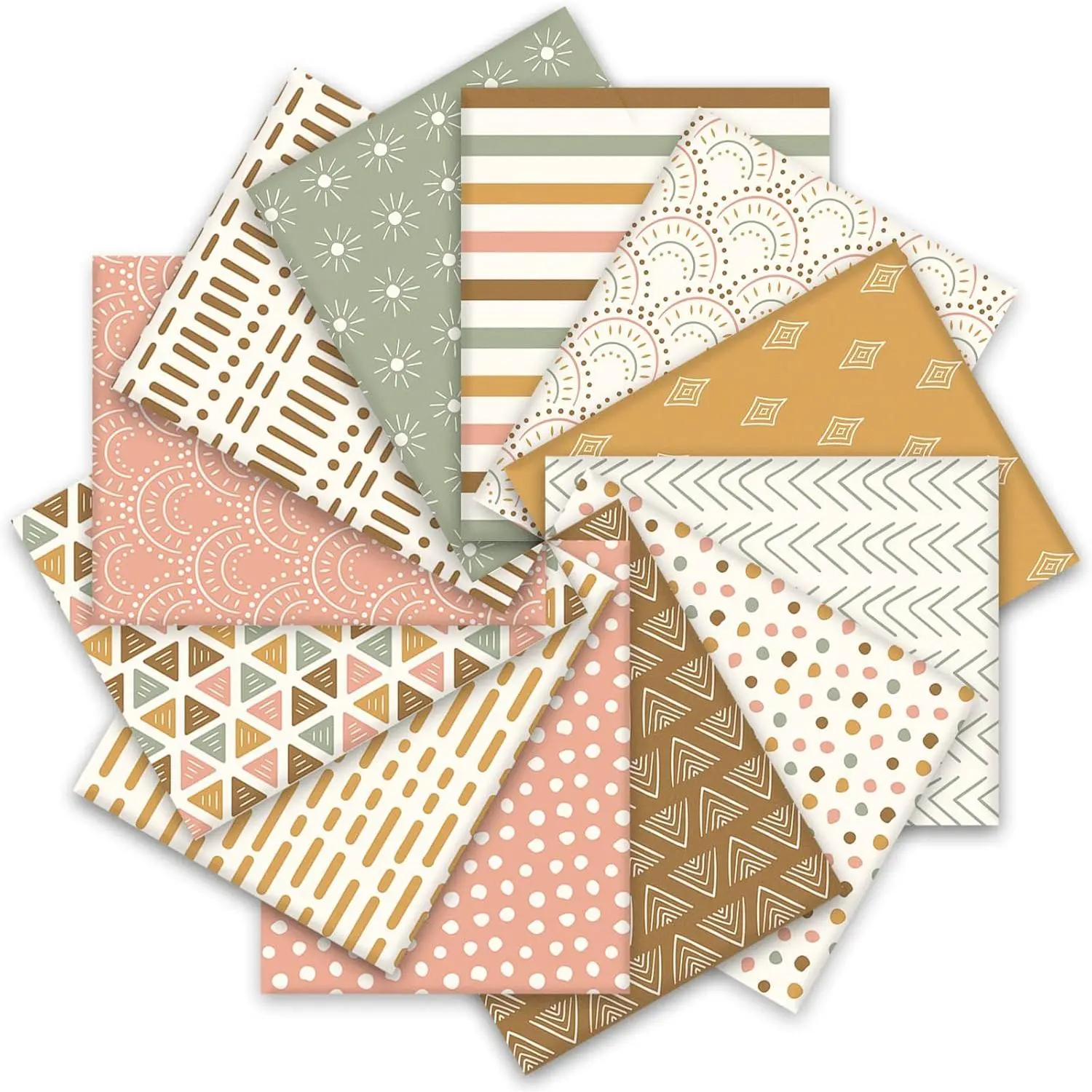12Pcs Boho Cotton Bundles 18 x 22 Inch Sun Printed Fat Quarters Colorful Boho Quilting Patchwork Squares Sewing Fabrics for DIY Crafting Home Decor