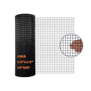 Black PVC Coated Hardware Cloth 16 Inch x 25 Foot -1/2 Inch x 1/2 Inch 19GA