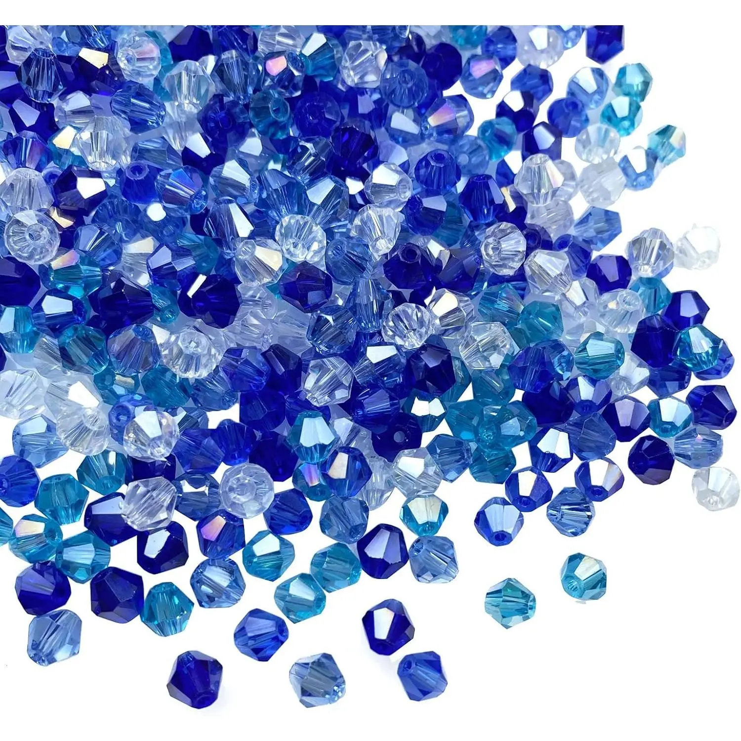 1000-Count 4mm Bicone Glass Beads, Mix Blue AB Faceted Bulk Beads, Modern Beginner-Friendly Supplies for Necklace, Bracelet, Earring DIY Crafting
