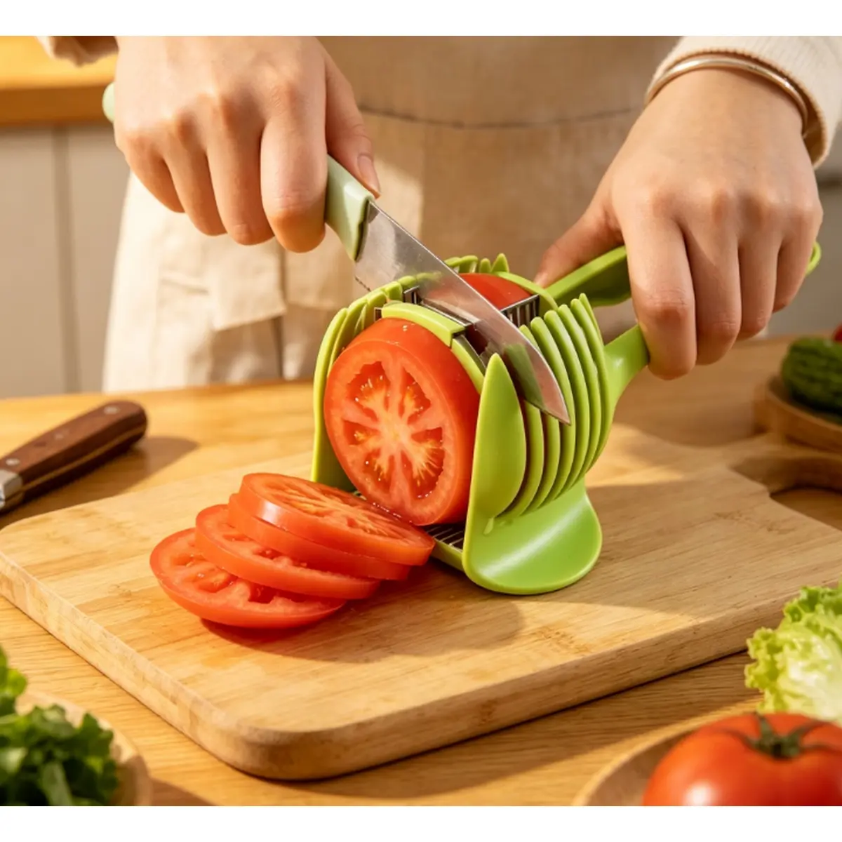 1pc Portable Handheld Food Cutter for Outdoor & Home Cooking, Hand Cutting Tool for Produce, Works for Citrus, Tomato, Veggies & Boiled Eggs