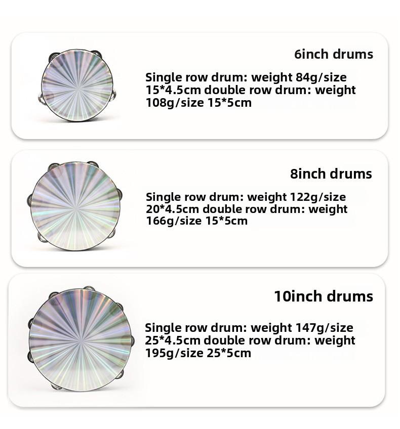 Percussion Instrument 8inch 10inch Laser Double Row Hand Tambourine Kindergarten Early Education Hand Drum Children's Dance Hand Drum