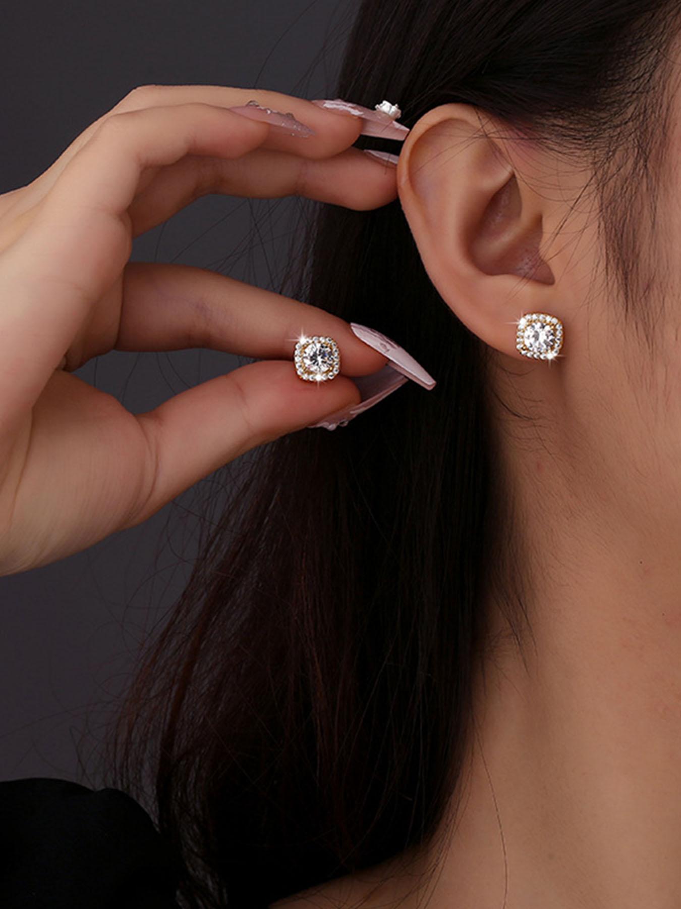 925 Sterling Silver Fashion Square Synthetic Moissanite Decorated Square Shaped Earrings, Elegant Matching Jewelry for Women, Daily Decor, Birthday Gift