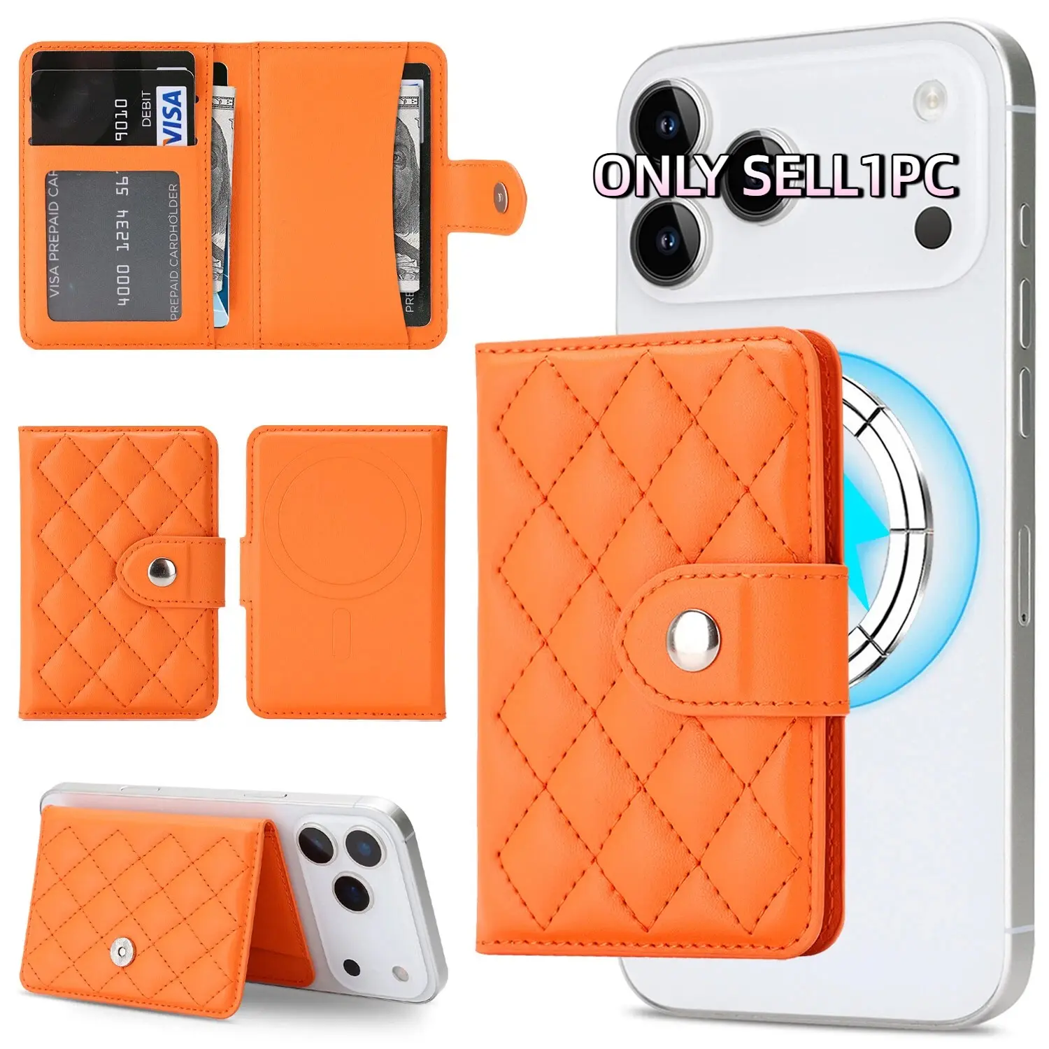 Leather Magsafe Compatibility Magnetic Card Holder, Card Organizer, Multiple Card Slots, Multi-Card Slots Cellphone Wallet Case for Apple iPhone 17/16/15/14/13/12 Plus, Large Capacity Bus Card & Transit Cards Storage, Compact Size, Smartphone Accessories