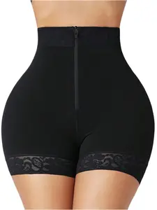1 Count Women's High Waist Shaper Shorts with Lace Trim & Silicone, Fajas, Colombian Shapewear, Zipper & Hook Closure Tummy Control Shapewear Panty, Boning Anti Roll Compression Butt Lifting Body Shaper Bottom, Ideal for Daily Wear & Bridal Events
