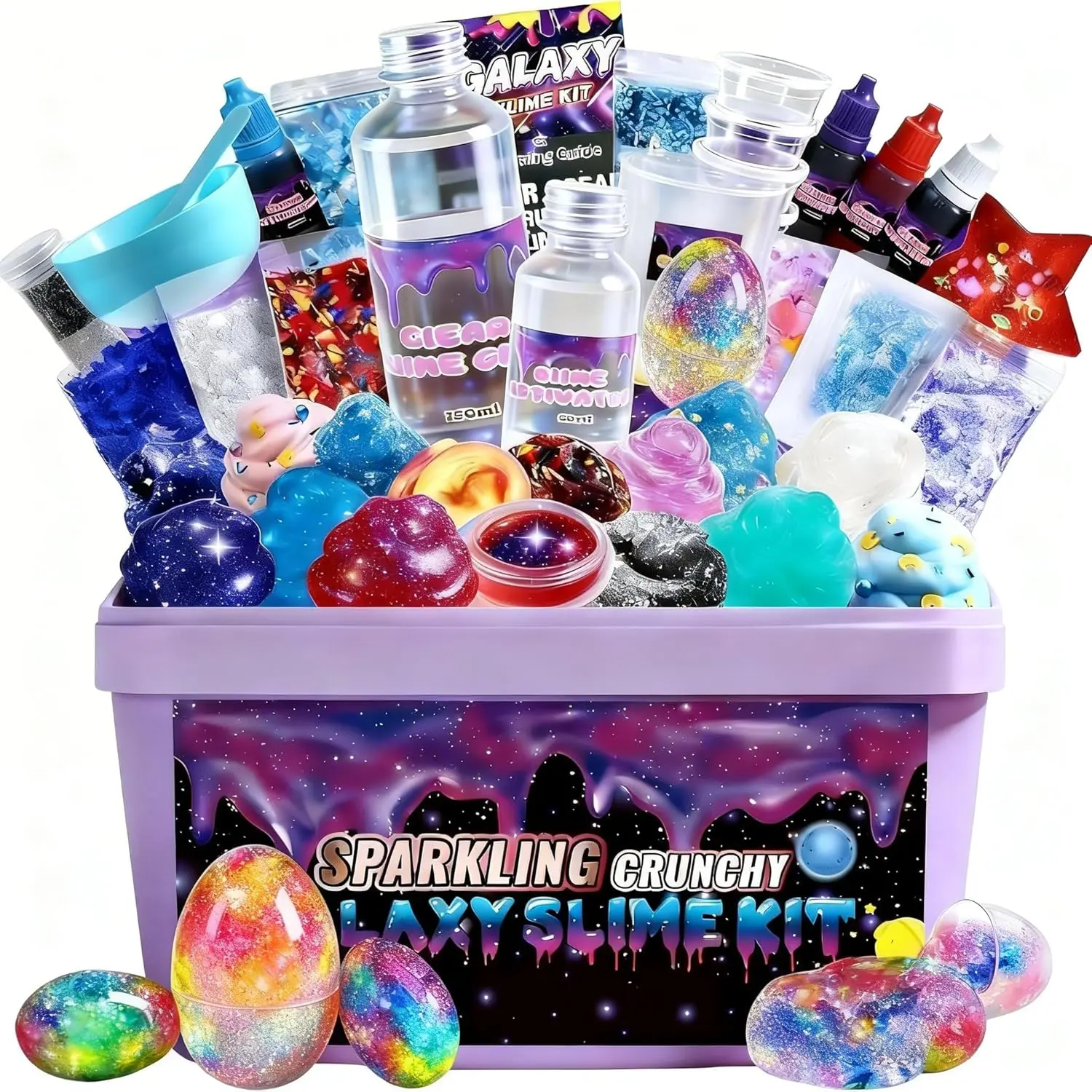Mini Slime Kit for Kids, DIY Galaxy Slime Making Kit with Clear Slime Glue, Slime Activator, Colorants, Glitter, Foam Beads, Soft Clay & Accessories, Creative Gift for Boys Girls Ages 6+