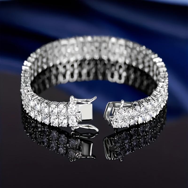 Silver Moissanite Double Row Tennis Bracelet - 0.1Carats, 3mm, D Color VVS1, Round Cut, 108pcs, Fine Jewelry Gift for Women, Men, Birthday, Valentine's Day, Wedding, Christmas