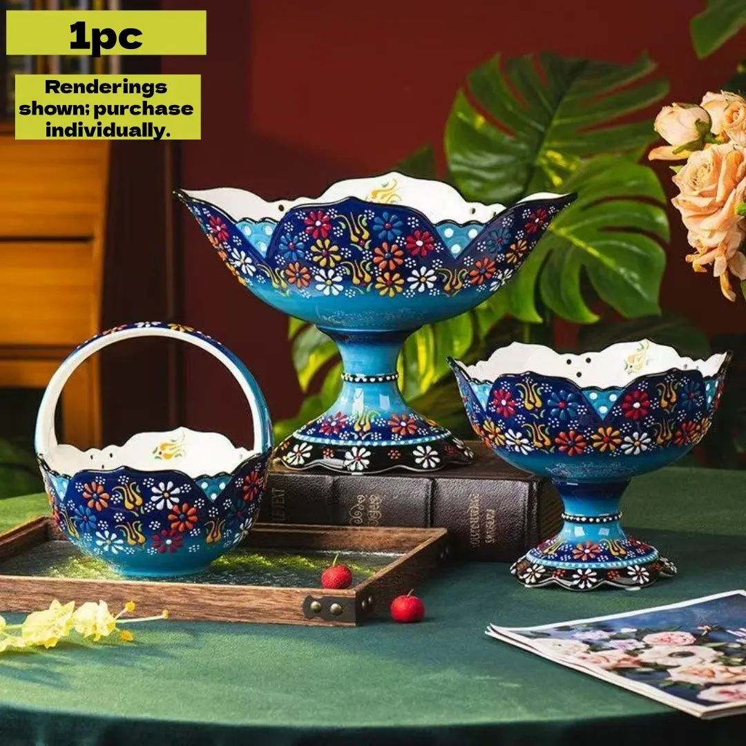 Blue Floral Pattern Fruit/candy Dish, Home Decor Food Storage Container, Ideal for Cookies, Candies, Pastries, Eid Party, Ceramic Food Bowls