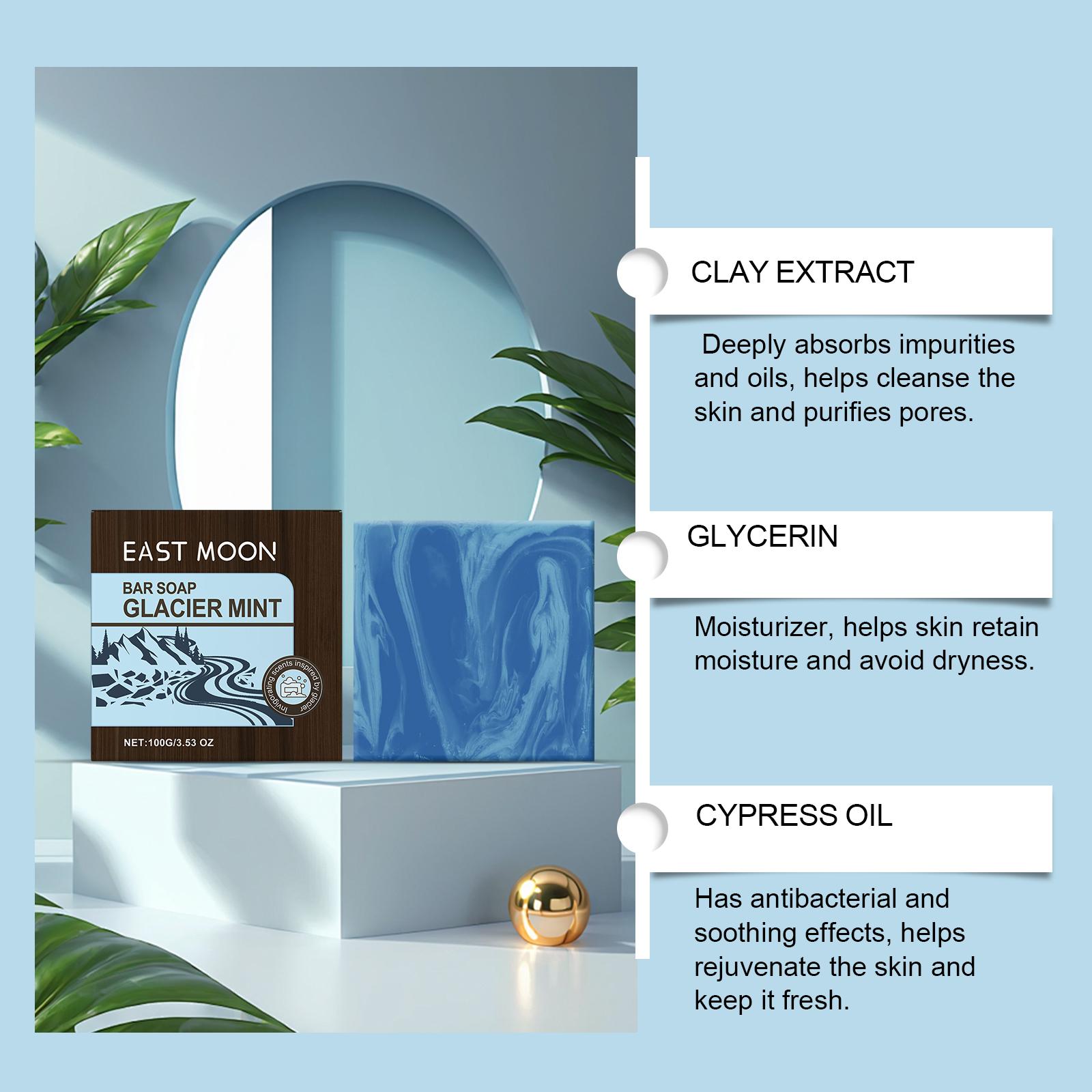 East Moon Glacier Mint Bath Soap， Cleansing All Body Skin Fragrance For Men Refreshing Cleansing Bath Soap