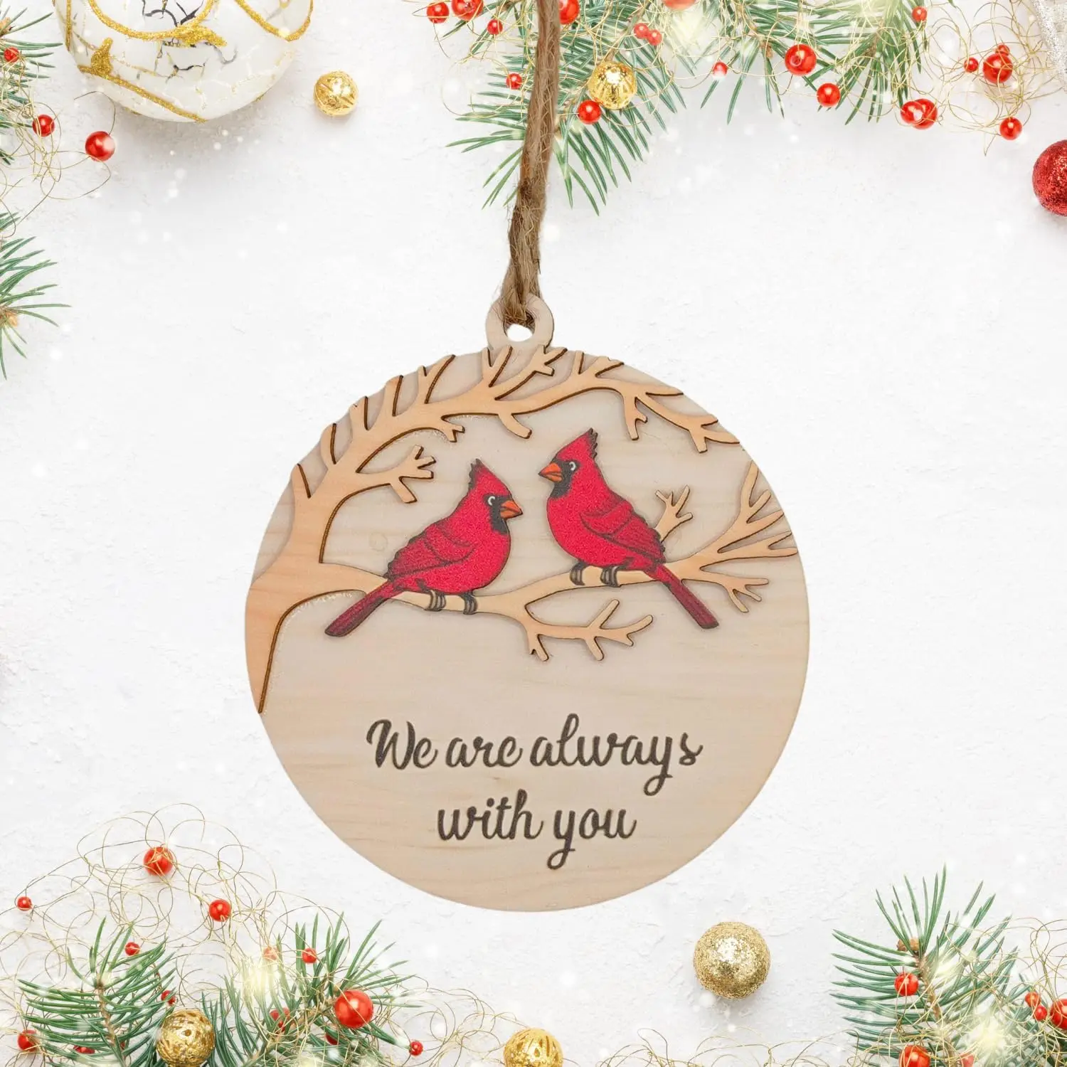 Wooden Layered Cardinal Bird Memorial Ornament - Rustic Christmas Decoration, Red Synthetic Suncatcher, Window Accent, Birthday Remembrance Gift for Bright Space Color and Warmth
