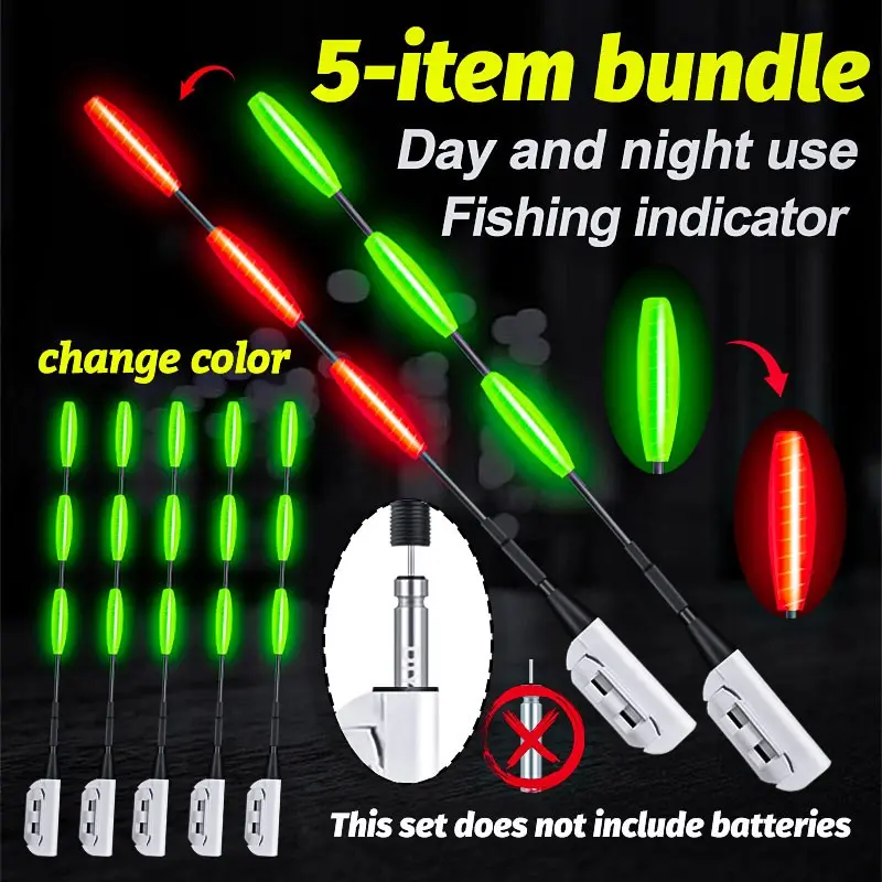 5-Piece Fishing Signal Indicator, Color-Changing Lights After Fish Bites, Bright LED Rod Tip Light, Day and Night Use, Visible Fishing Lamp, Fishing Accessory