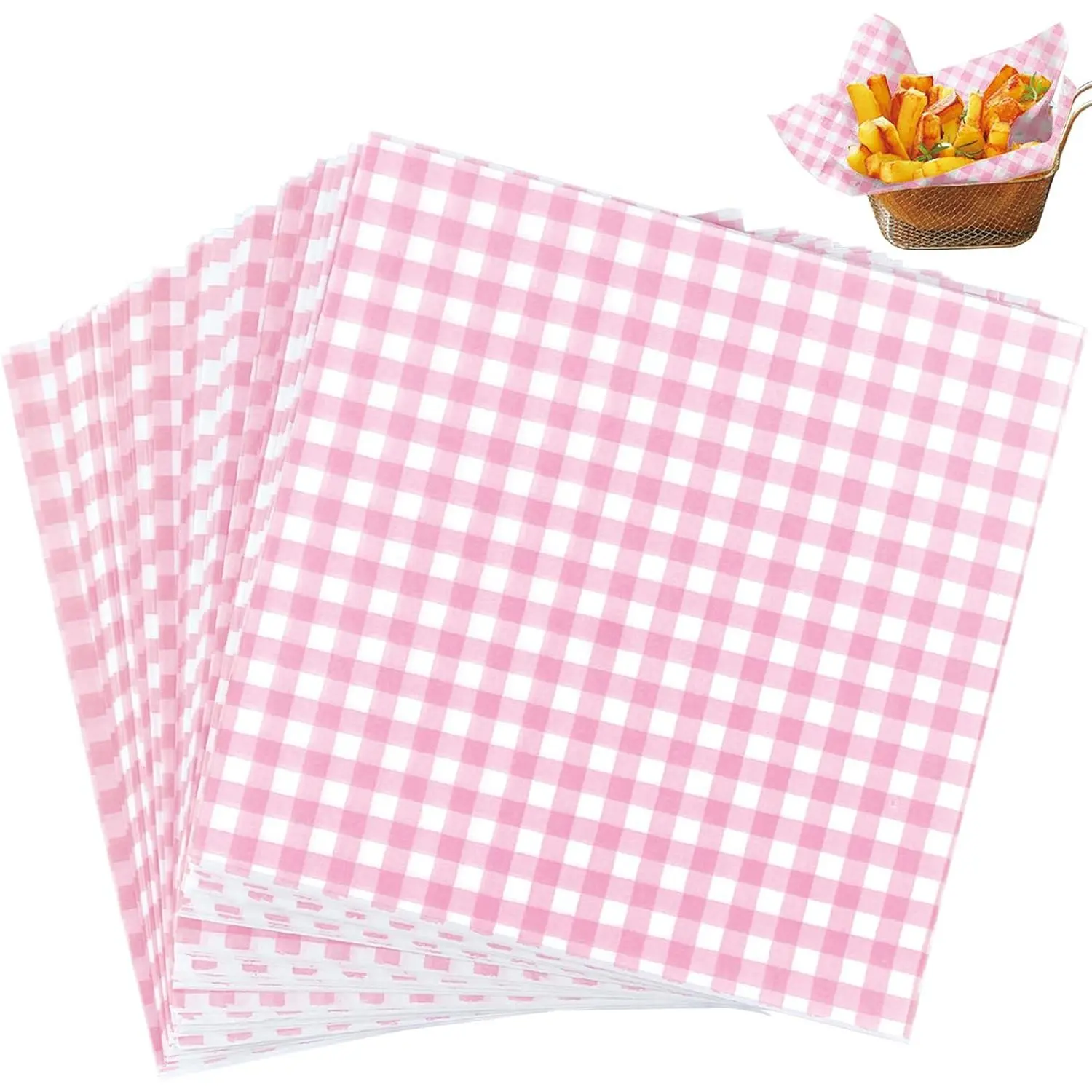 Waxed Deli Paper Sheets 7x7 Inch, 100 Pack  Checkered Sandwich Wrapping Paper, Greaseproof Basket Liners, Precut Deli Wrap Wax Sheets, Microwave Safe Burger/Hot /BBQ/ /Party