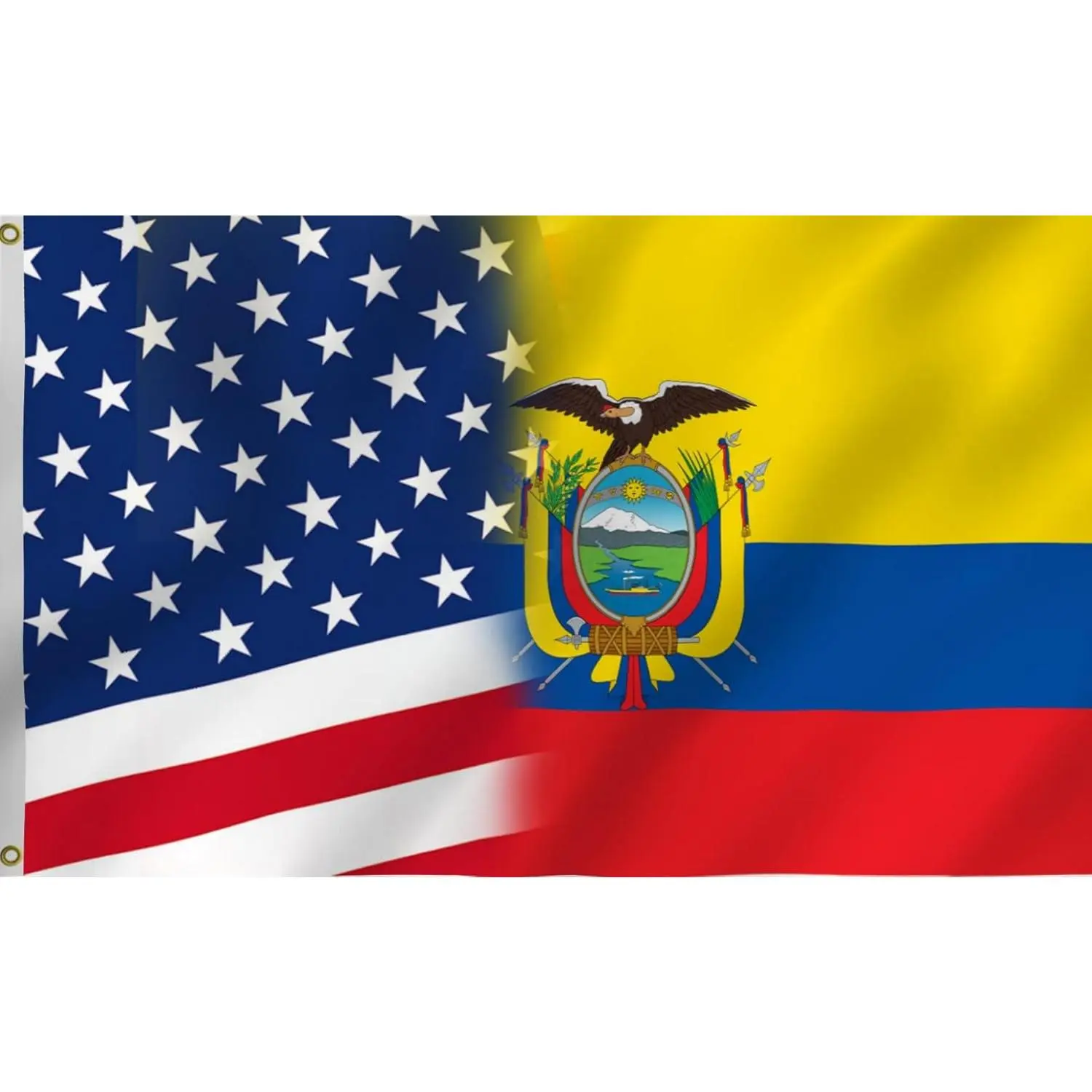 US-Ecuador Dual Flags Patriotic Banner - 1 Piece 60x90cm/2x3ft, Half Star Stripes & Half Yellow Blue Red Condor Coat Of Arms Print, Light Fade Resistant All Seasons Indoor-Outdoor Decoration, Collectible Cultural Exchange Sign (1-3cm Error)