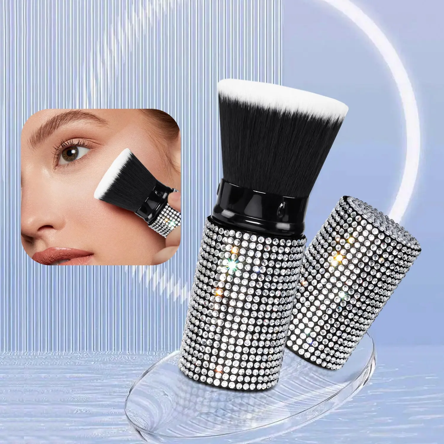 1pc Sparkling Rhinestone retractable paint travel kabuki makeup brush portable powder blusher foundation make-up brush for facial makeup retractable makeup tool