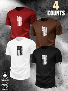 American Style Simple Letter Symbol Pattern Print Short Sleeve T-Shirt, Summer Running Fitness Training Quick-Dry Top, Comfortable Breathable Fabric