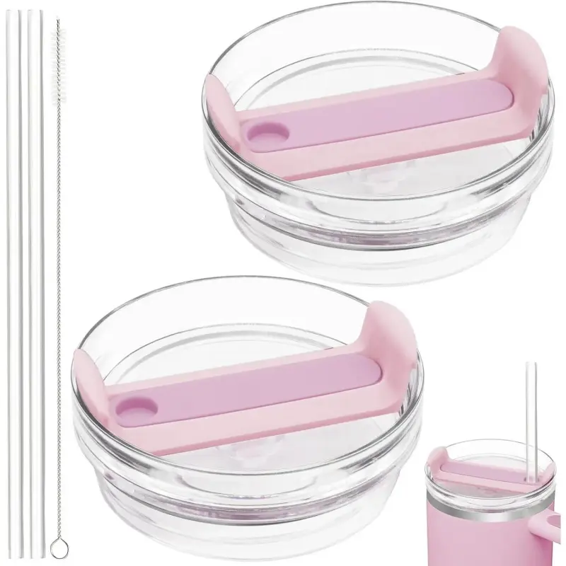 40oz Tumbler Lid Compatible for , 2 Pack Replacement Tumbler  Fit for  Quencher 2.0 Tumbler 40 OZ, with Straws and Cleaning Brush (Light )