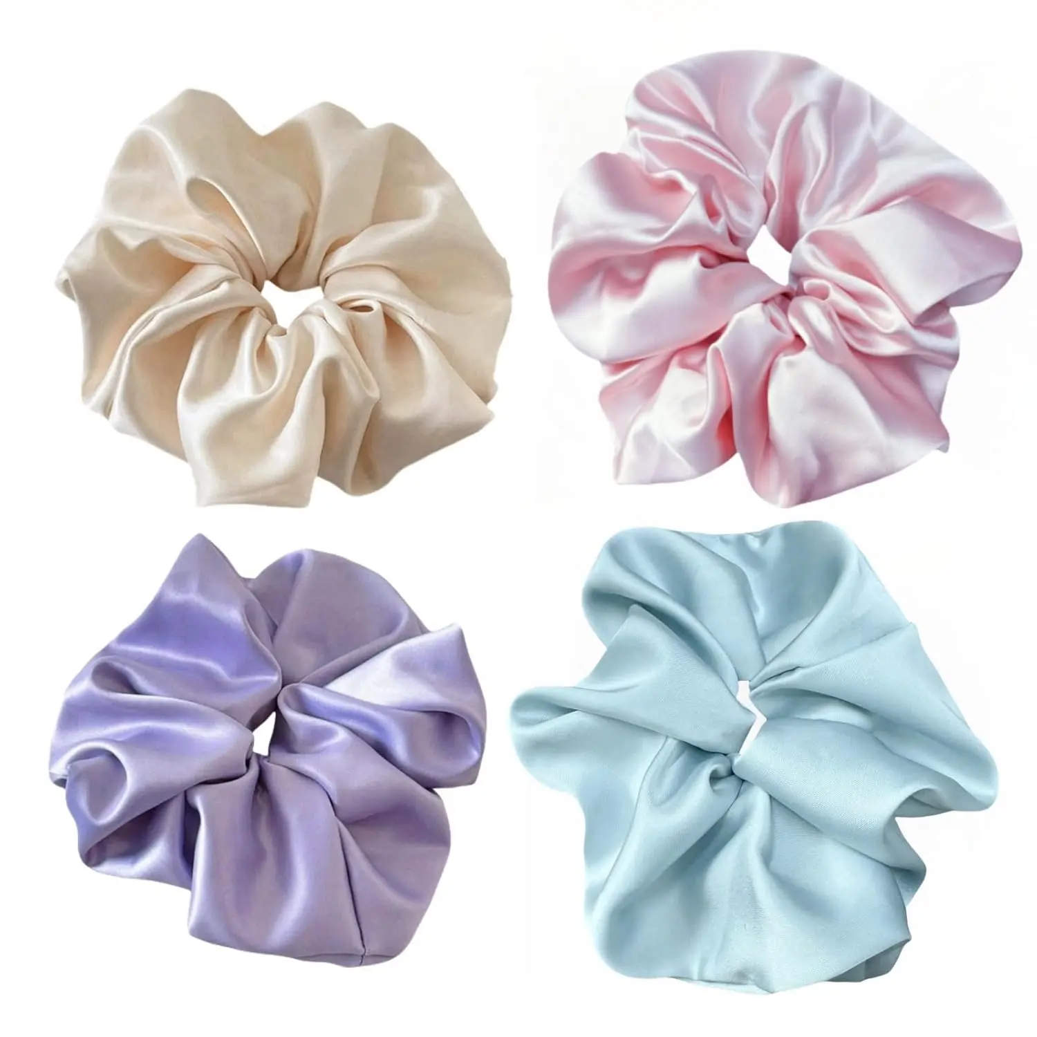 4 Pieces Jumbo Satin Silk Scrunchies for Women, 7.2 Inches Large Oversize Hair Ties for Thick Hair (Pink Mix)