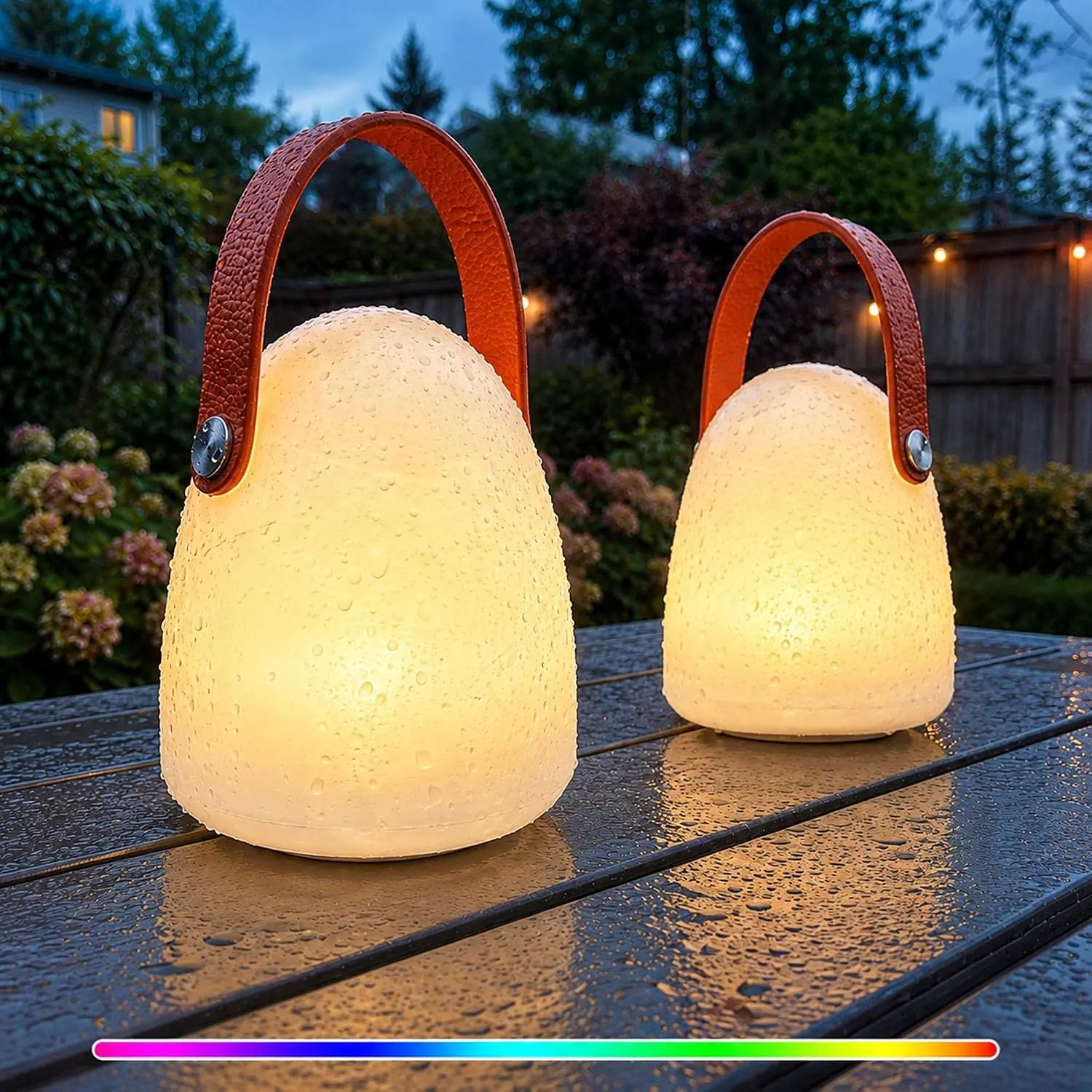 Set of 2 Outdoor Rechargeable Table Lamps for Patio, IP65 Waterproof RGBW Cordless Light, Cute Dimmable Ambient Portable Lantern for Garden, Camping, Balcony, Indoor Decor