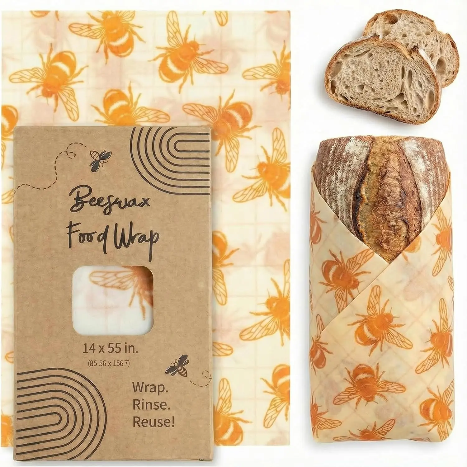 XXL  Beeswax Wraps For  - 14 x 55 in Roll | Cut to Size Bees Wax Wraps  |  Beeswax Paper Sheet | Cute Bees Wax Roll for  Wraps
