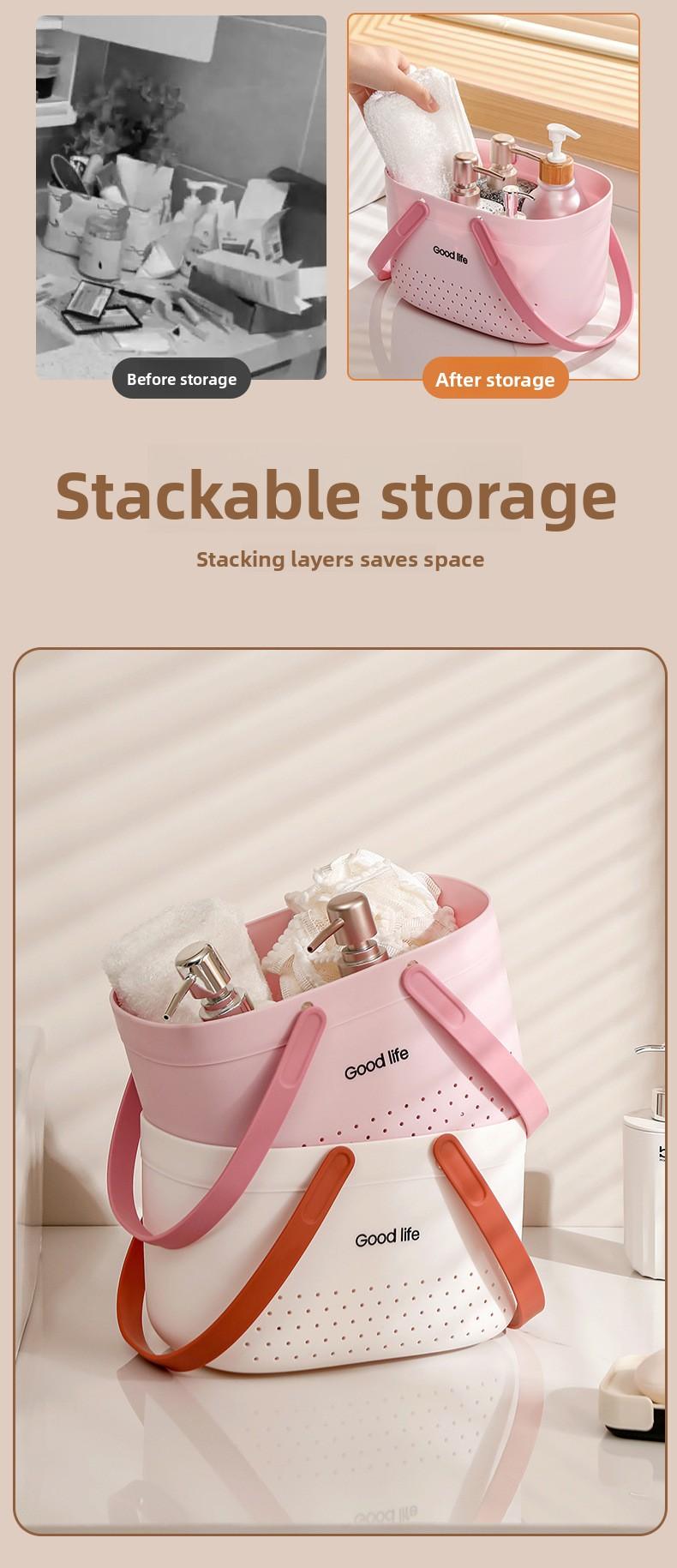 Cream-style portable toiletry basket for home bathroom, toiletries storage basket, student dormitory shower basket Cream-style portable toiletry basket for home bathroom, toiletries storage basket, student dormitory shower basket