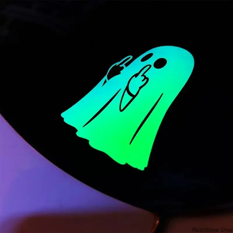 Funny Ghost Middle Finger Car Decals (2/4 Pack), 3-Inch Modern Waterproof PVC Graphic for Laptops & Windows, Reflective & Glow-in-the-Dark, Stickers, Halloween, Vehicles, Characters, Cars/Motorcycles, Reflects Light, 2Pc-Super Reflective