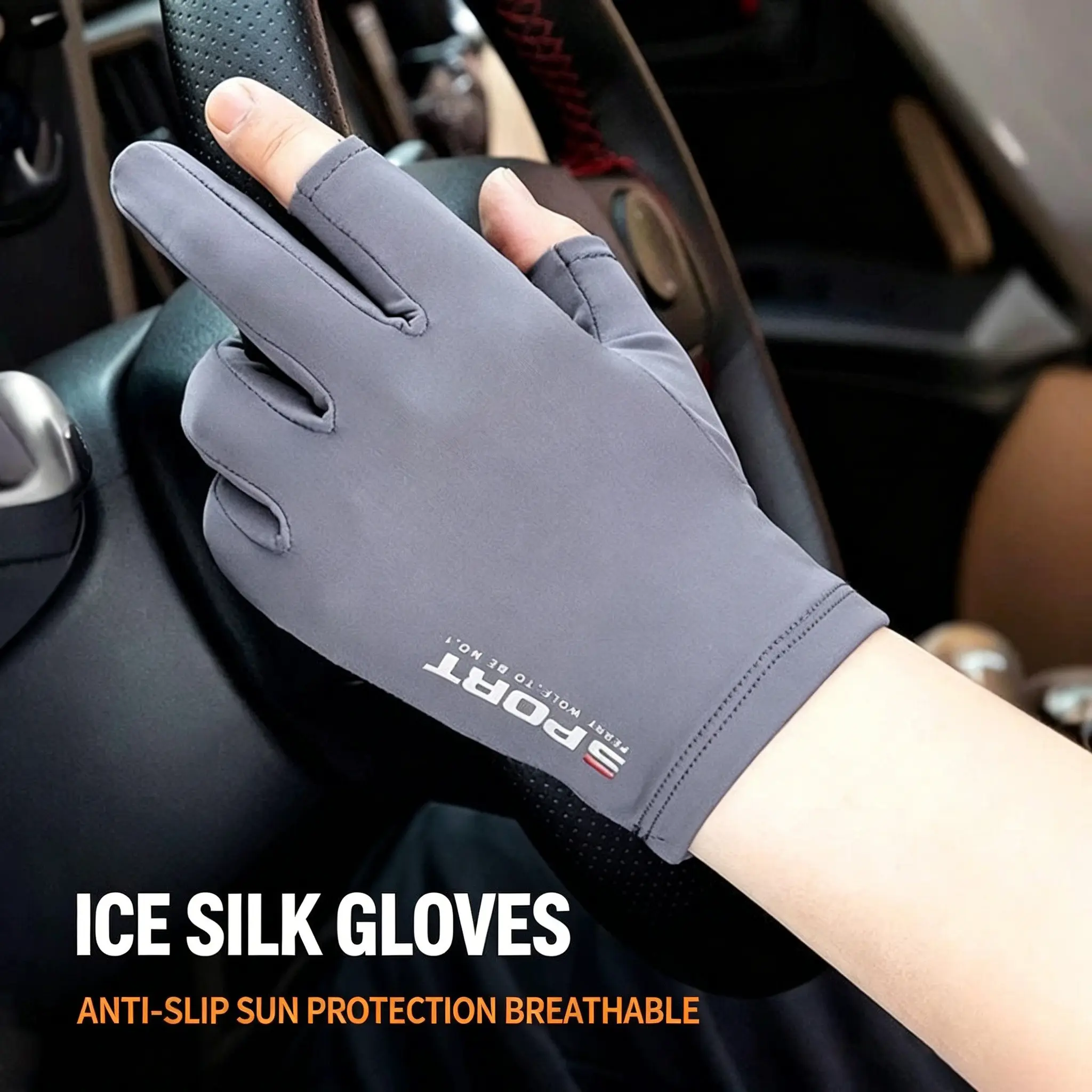 Ice Silk Half-Finger Sun Protection Sports Gloves, Anti-Slip, Suitable for Men and Women, Ideal for Cycling and Driving
