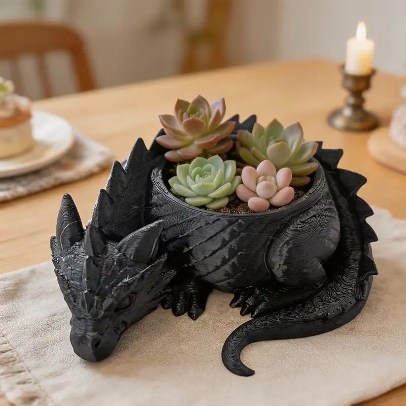 Dragon-Shaped Desktop Planter, Durable Plastic Planters, Decorative Pot for Home Office Bedroom, Suitable for Succulents Flowers Plants, Sculptural Planter