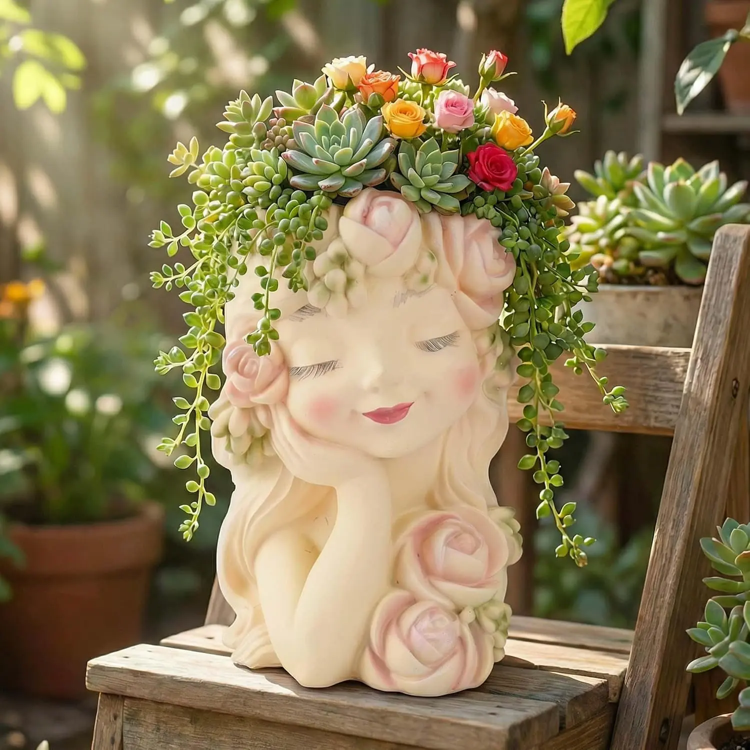 Decorative Garden Fairy  Planter -  Flower Pot, Succulent Planter Holder, Tall  Planters Pots, Phrenology  Bust,  Planter Pot Sculpture, Elegant  & Patio Decor