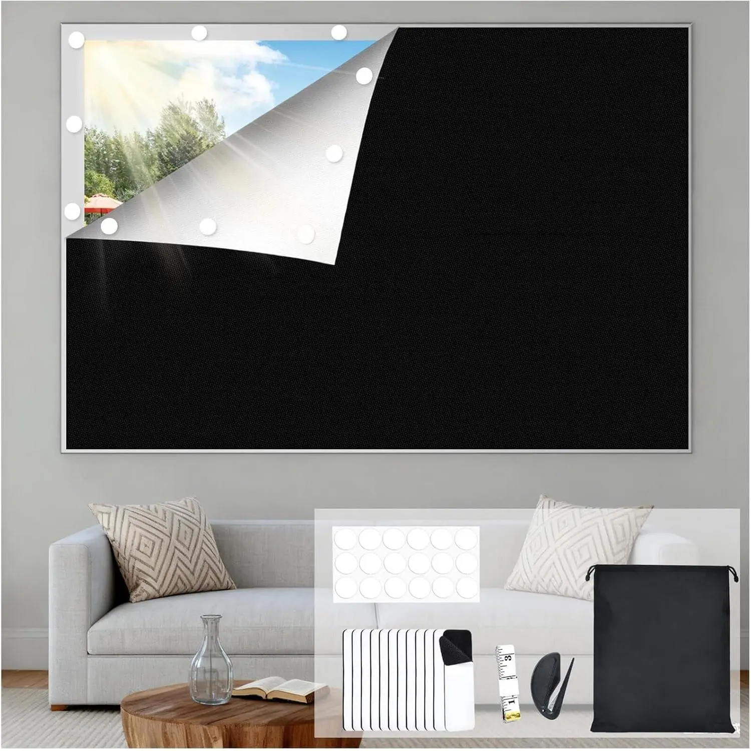Room Curtains - Portable Cuttable No-Drill Blackout Fabric Shades, 39x57 in Custom Size for Bedroom, Sloped Roof Windows, Cuttable Shade