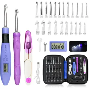 Counting Crochet Set Digital, Crochet Kit with 22 Different Size Interchangeable Crochet Needle, Light Up Crochet Hooks for Stitch Row Counter, Ergonomic Crochet Hooks with 2 Levels Led