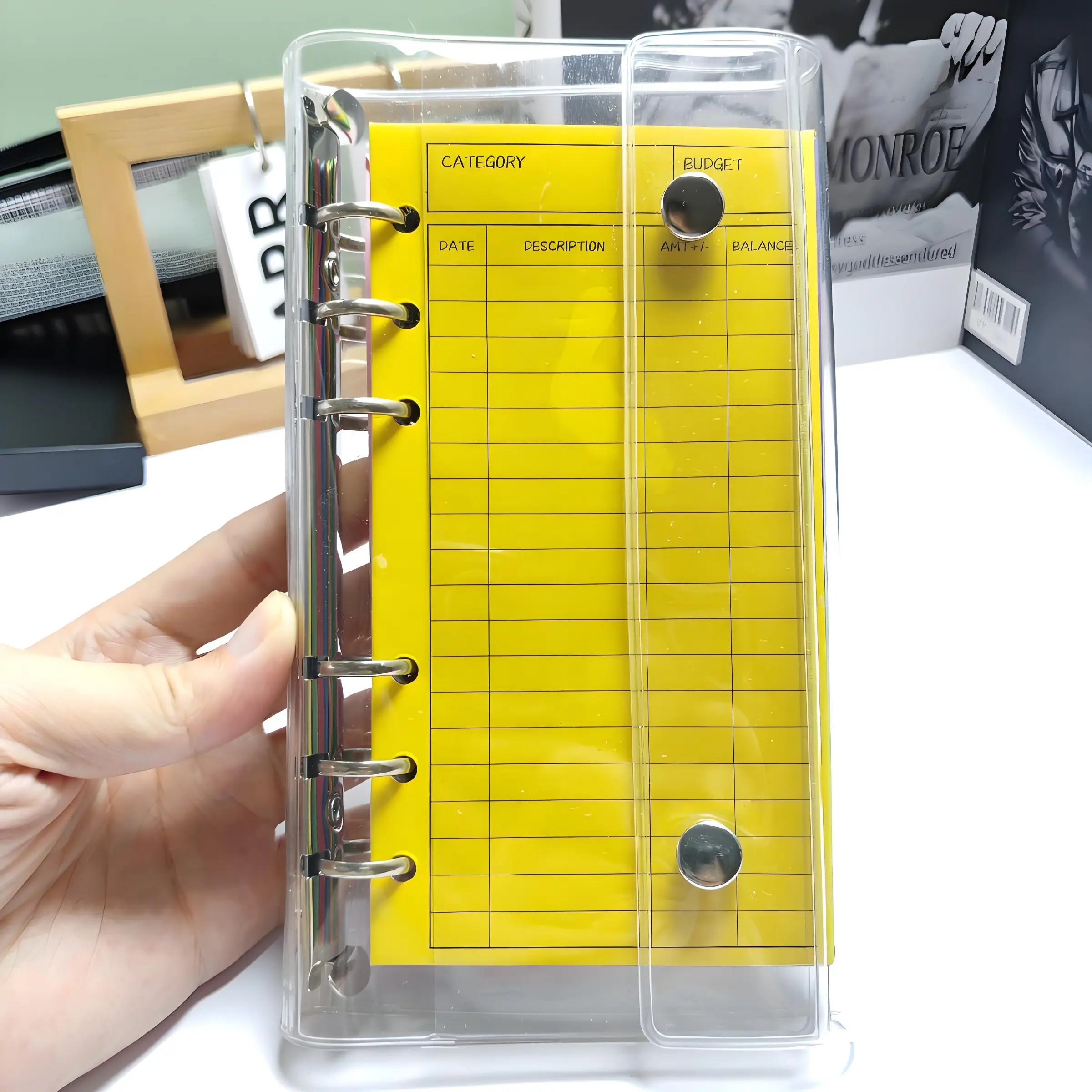 Set of 12 Envelopes and Binder, Envelope Challenge Binder, A6 Semi-Transparent Case, 12 Colors Available, Dual Clip Binder, Savings Binder, Ideal for Financial Management, Office Supplies