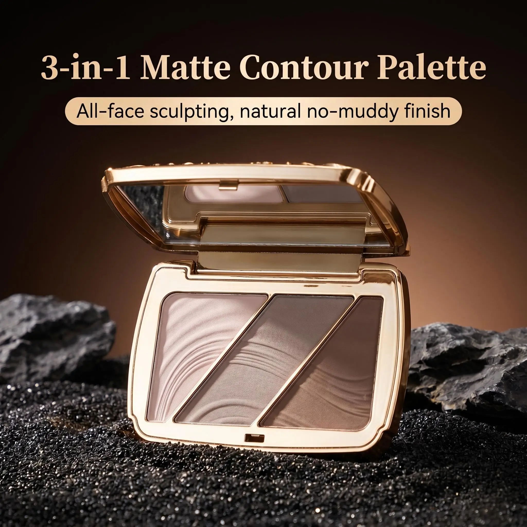 Three-Color Matte Contour Palette, Full Face Shaping, No Mess, No, Highlighter Shadow Powder, Beauty Makeup, Single Item, Bronzer Contour