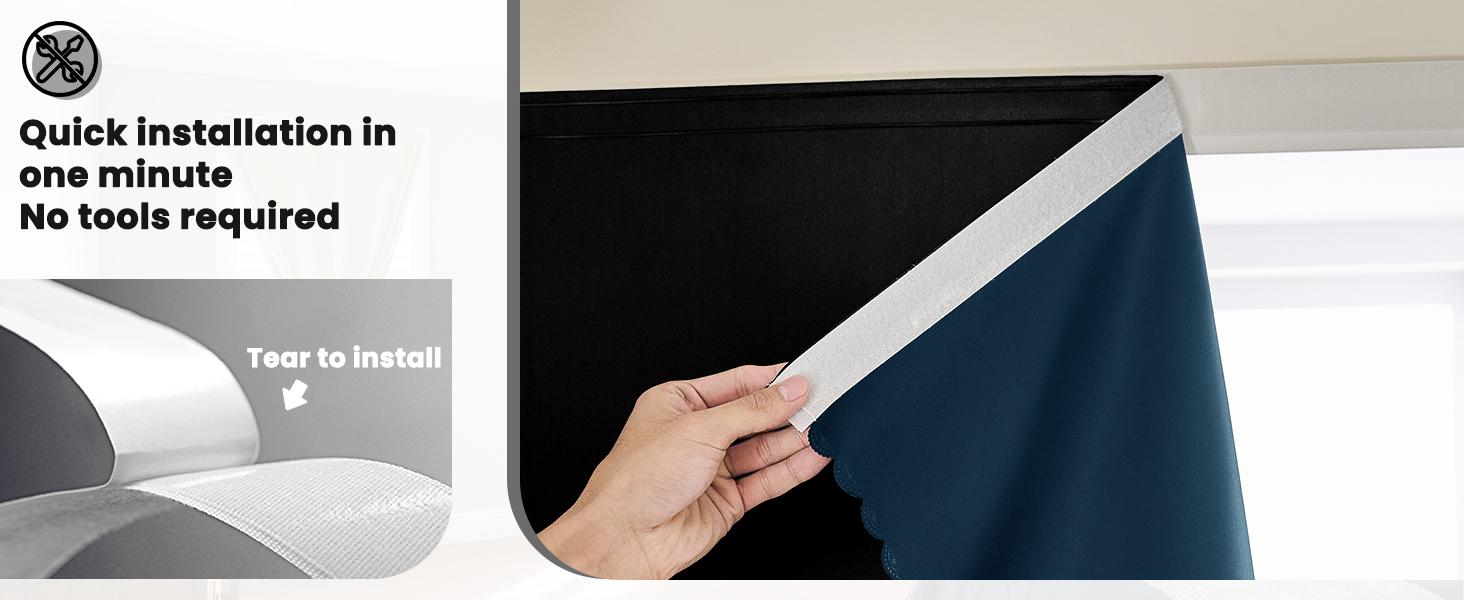 Autohesion Curtains for Windows,Bedroom Blackout Curtains for - Thermal Lnsulated No Drill Curtains Room Darkening Black Small Drapes, JILRON,(1 Panels,35Wx48L inch-Black)
