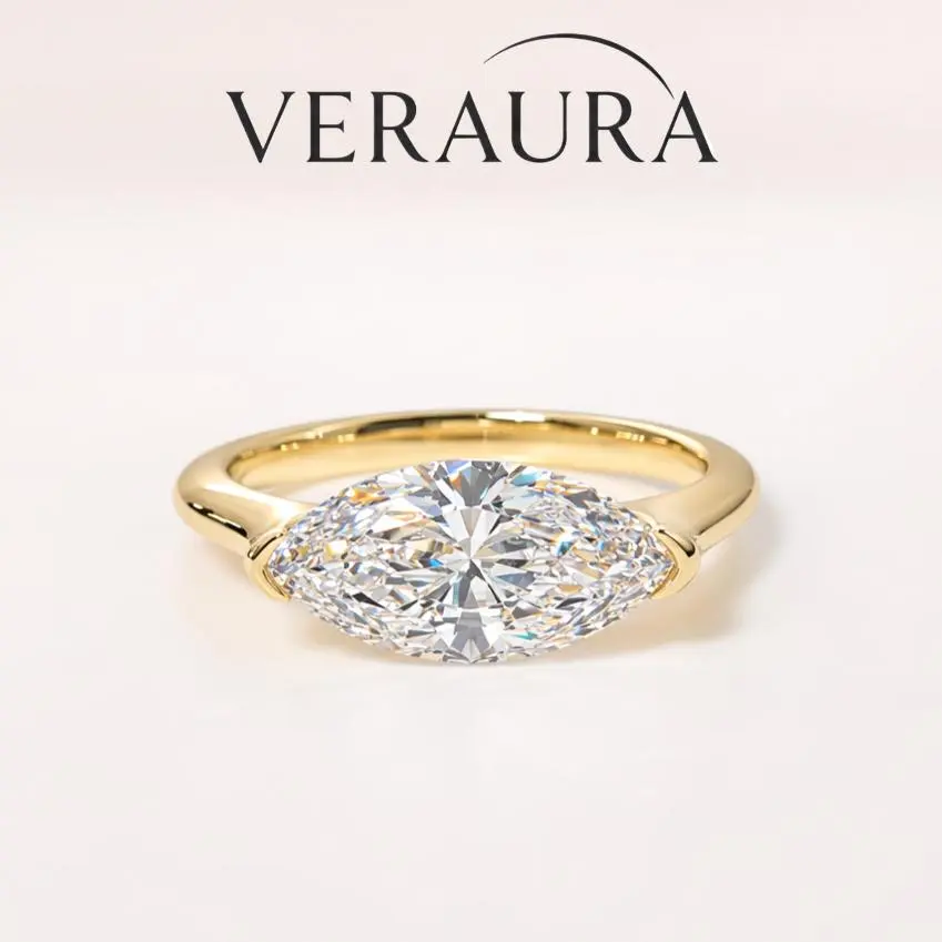 Rings for Women, Modern East-West Marquise-Cut Jewelry in a Gold Plated Bezel Setting, Long-Lasting 3CT 5A Cubic Zirconia for Female Daily Wear