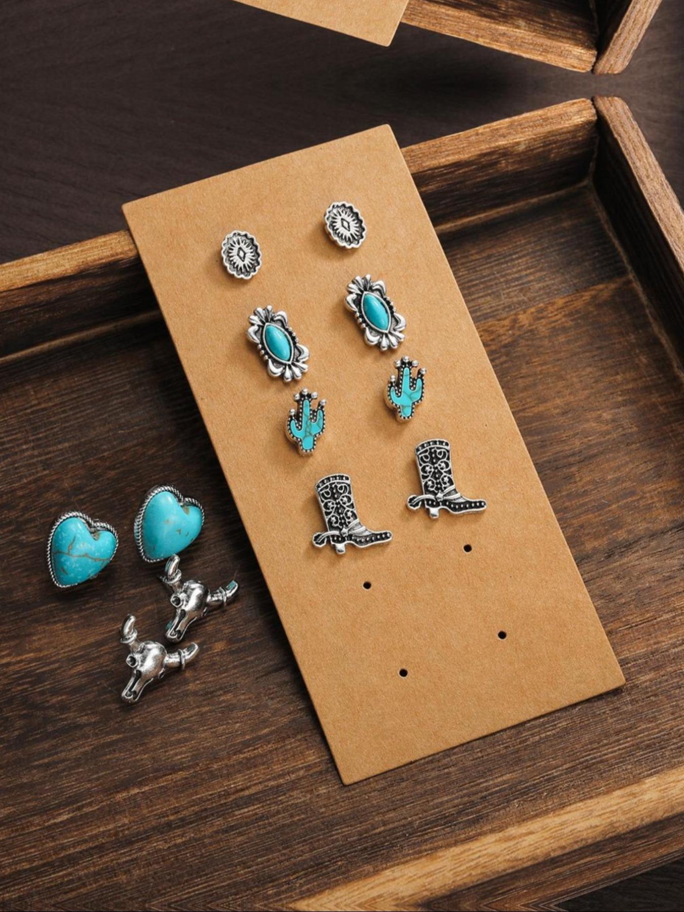 Vintage Turquoise Decorated Stud Earrings Set, 30 Pairs Fashion Jewelry for Party, Daily Decor, Trendy All-match & Exquisite Jewelry for Birthday Gift