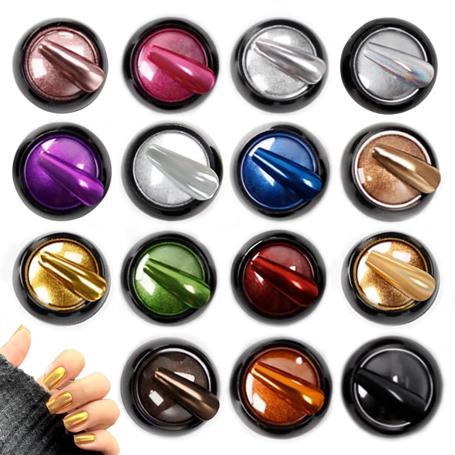 Holographic Mirror Gold Chrome Nail Powder Kit Effect Metallic Dust Sequins UV Gel Nail Chrome Powder for Nails Set Decoration