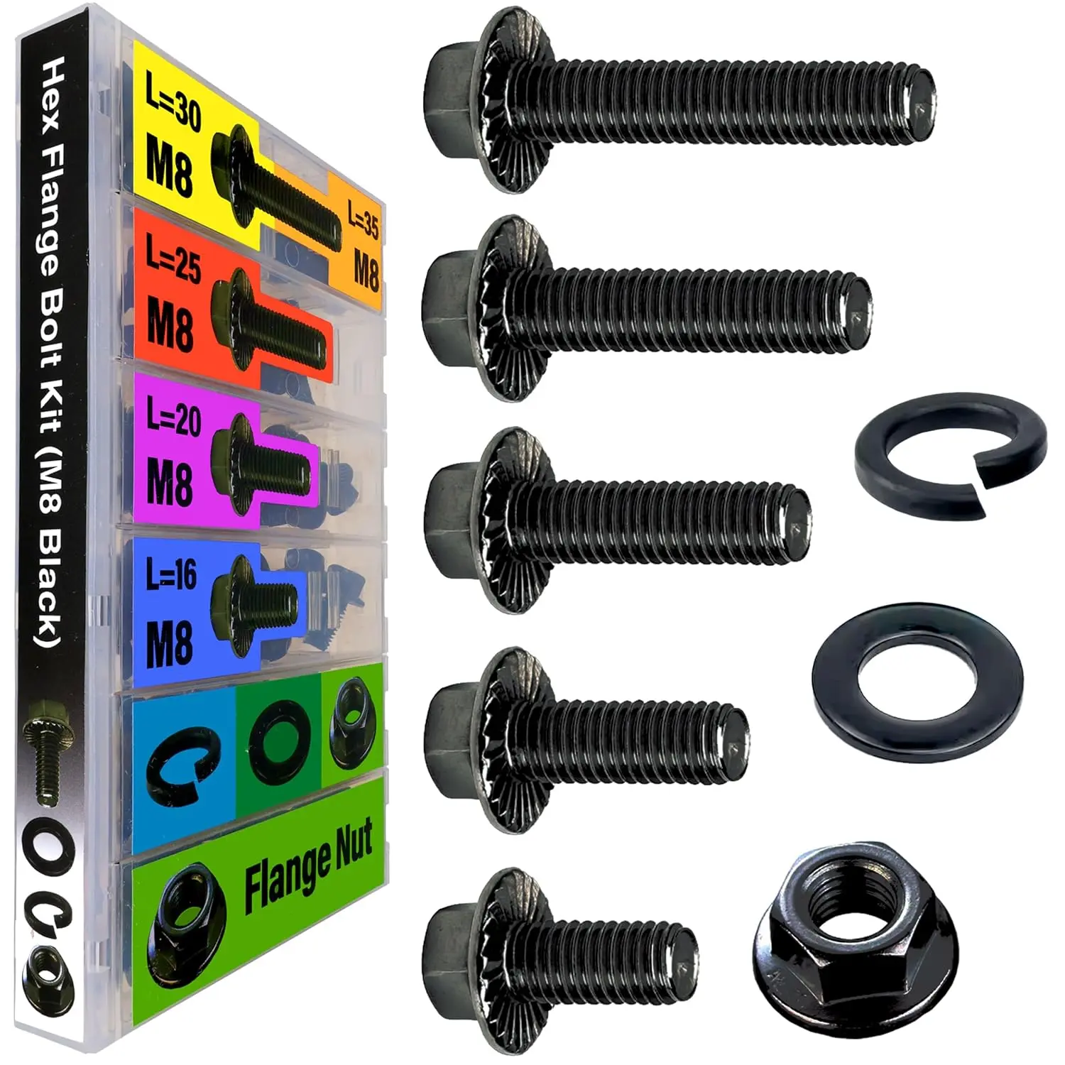 304 Stainless Steel Metric Hex Flanged Grade Bolt & Nut Kit (138-Count) - M6 Bolts (12mm,16mm,20mm,25mm,30mm Millimeters), Flat Washers, Multi-Size Hardware Fasteners