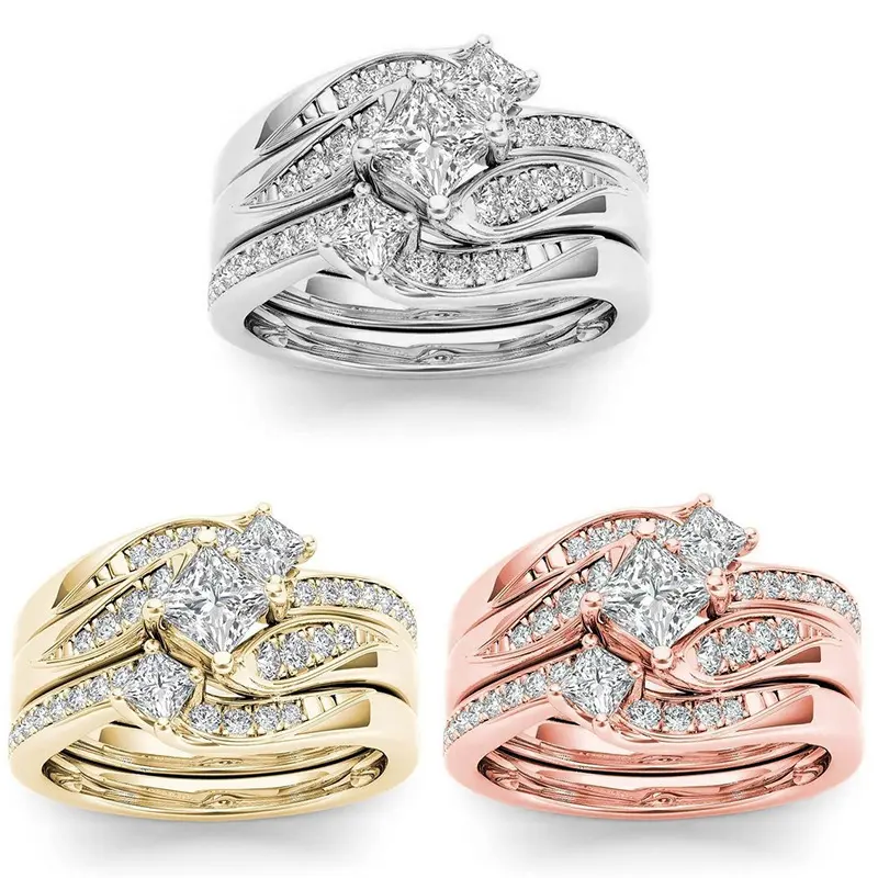 Symbolic Past Present Future Three Stone Bridal Ring Trio, Ideal for Proposal Ceremonies, Wedding Events, Anniversary Gifting & Elegant Daily Outfit Styling