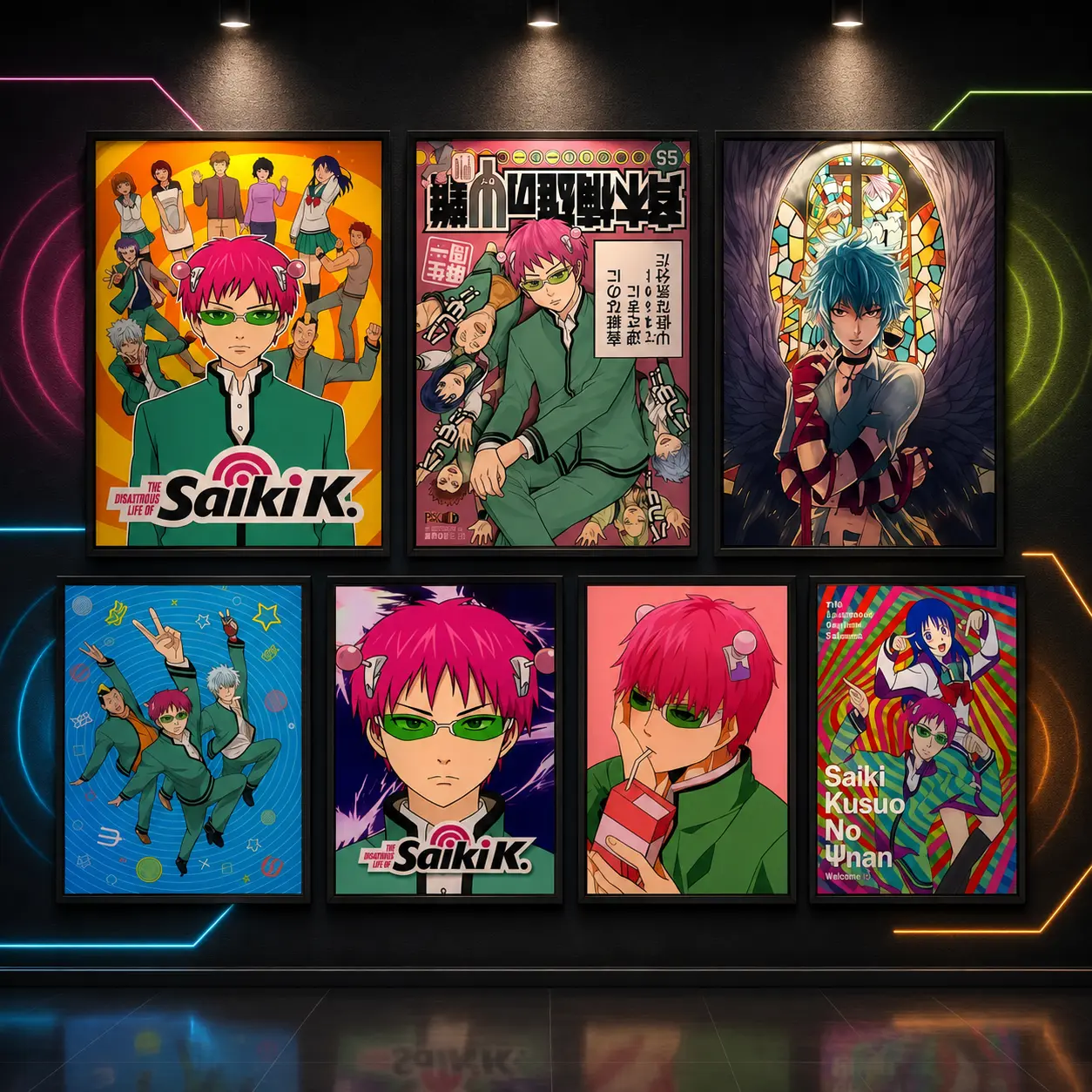 The Disastrous Life of Saiki K Canvas Wall Art, Kusuo Saiki Japanese Anime Comedy Poster, Psychic Manga Graphic Print, Colorful Y2K Otaku Aesthetic Decor for Bedroom, Dorm, Gaming Room, Study or Apartment, Quirky Statement Piece, Gift for Anime Fans