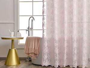Pink Lace Shower Curtain - Vintage Shower Curtain with Attached Valance, Floral Lace Bath Curtain for Bathroom, Farmhouse Style Shabby Chic Bath Curtain Sc