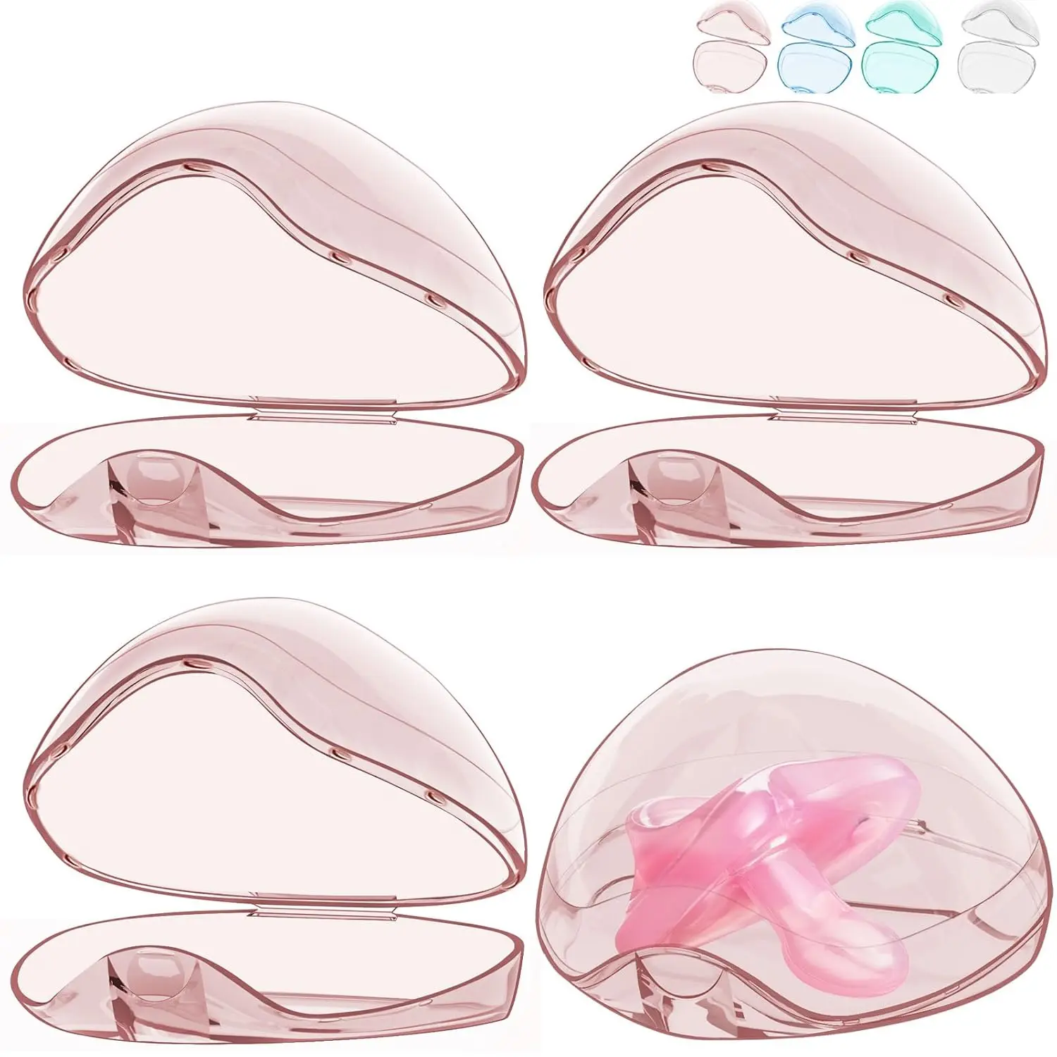 Pacifier Case,4 Pack BPA Free Pacifier Holder Case,Transparent Container Box  Baby Binky(Not Included,Essential Pacifier Accessories,Alway Keep Paci Clean,Easy to Clean(Pink)