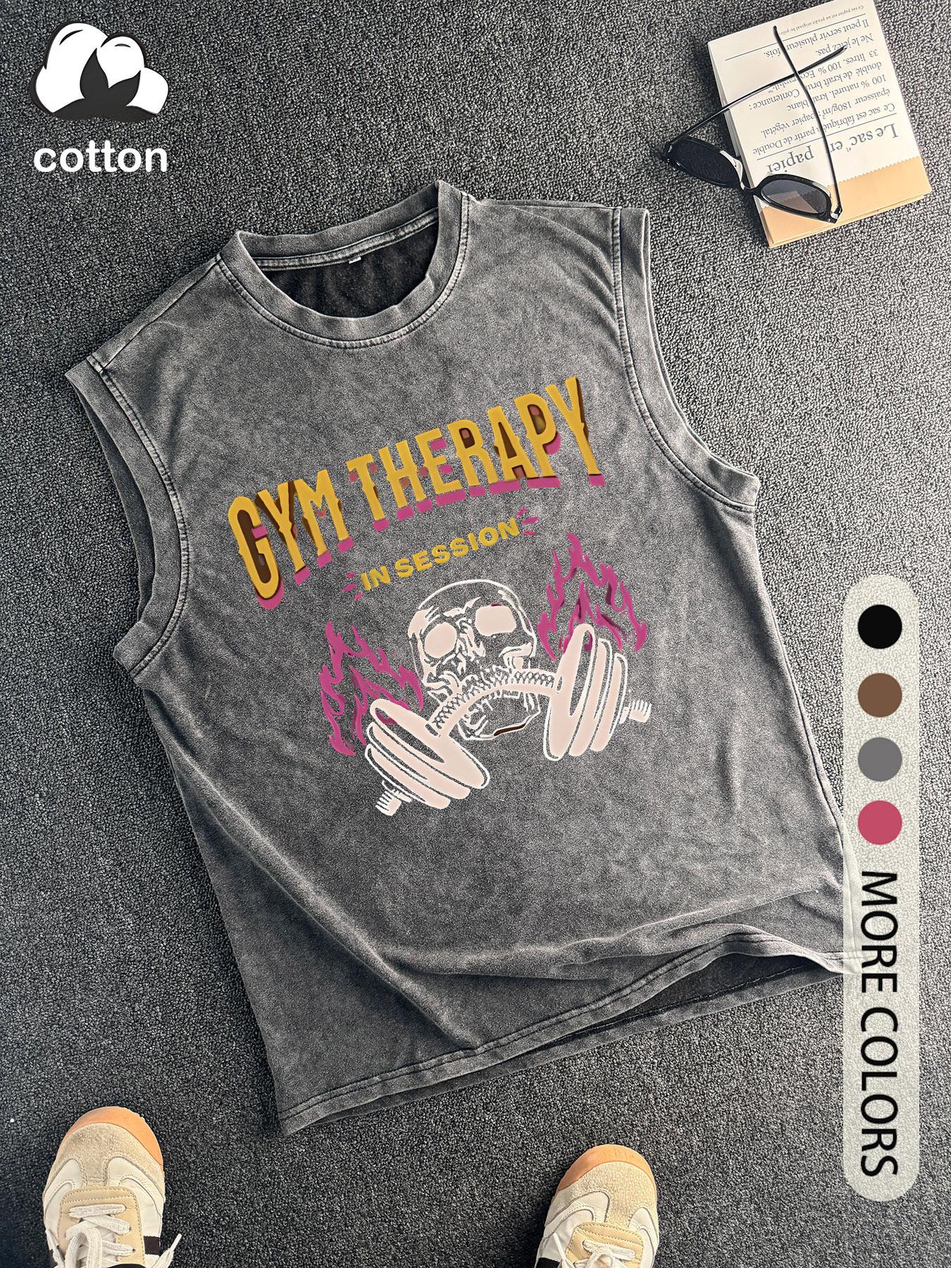 Men's Vintage Graphic Round Neck Tank Top, Regular Fit Casual Sleeveless Top for Summer, Men's Clothes for Daily Wear, Socks